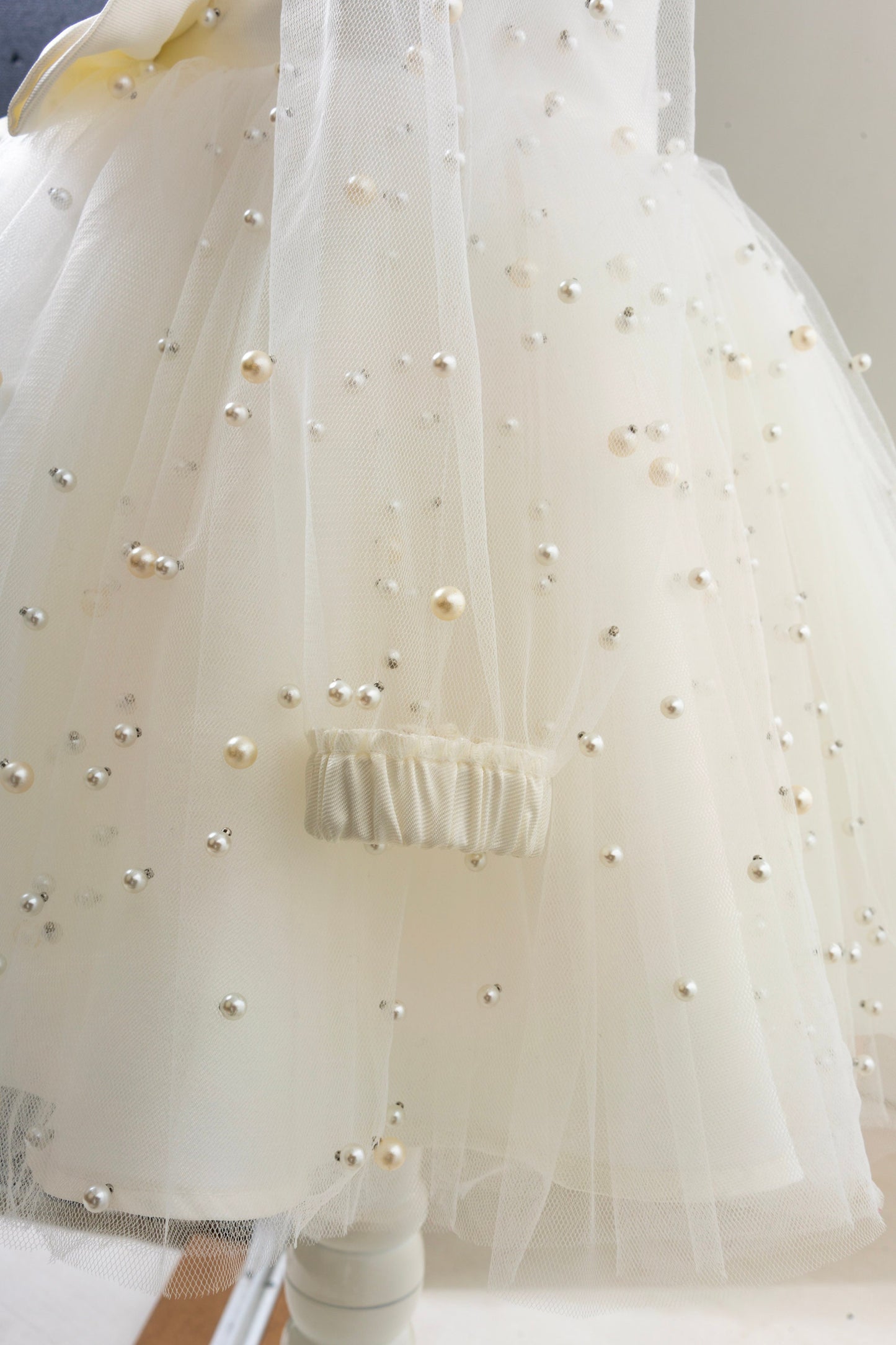 White Pearl Tulle Baby Dress: Elegant Flower Girl, First Birthday