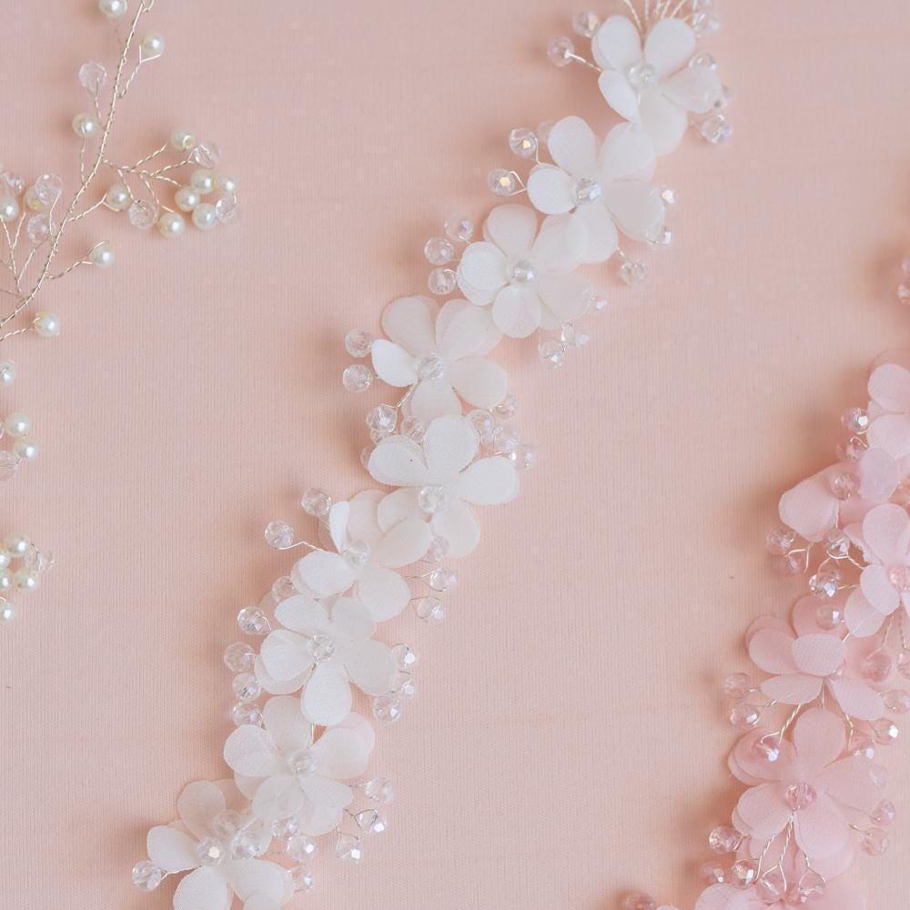 Handmade Pearl Wedding Hair Accessories: Headband, Vine, Comb & Bow