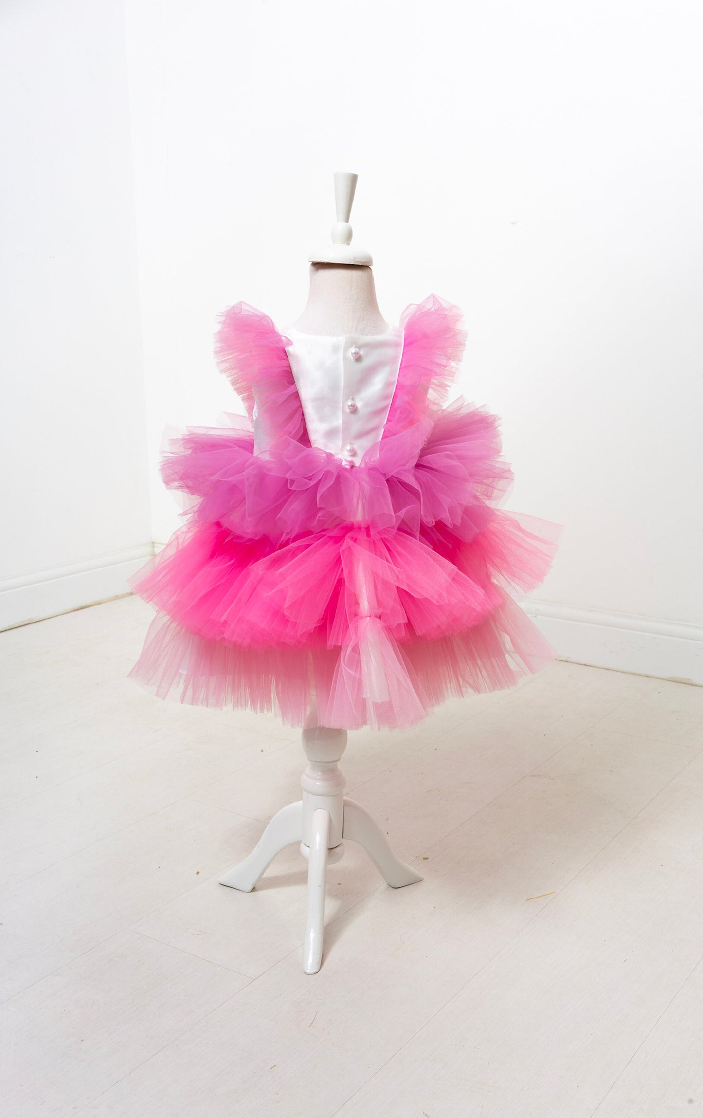 Pink Tutu Baby Girl Dress: V-Neck Wedding Party Dress