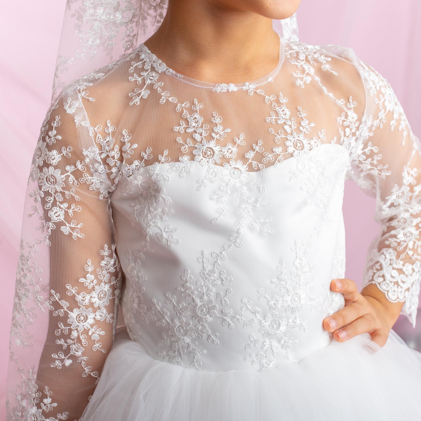 Lace Flower Girl Dress with Detachable Train: First Communion Gown