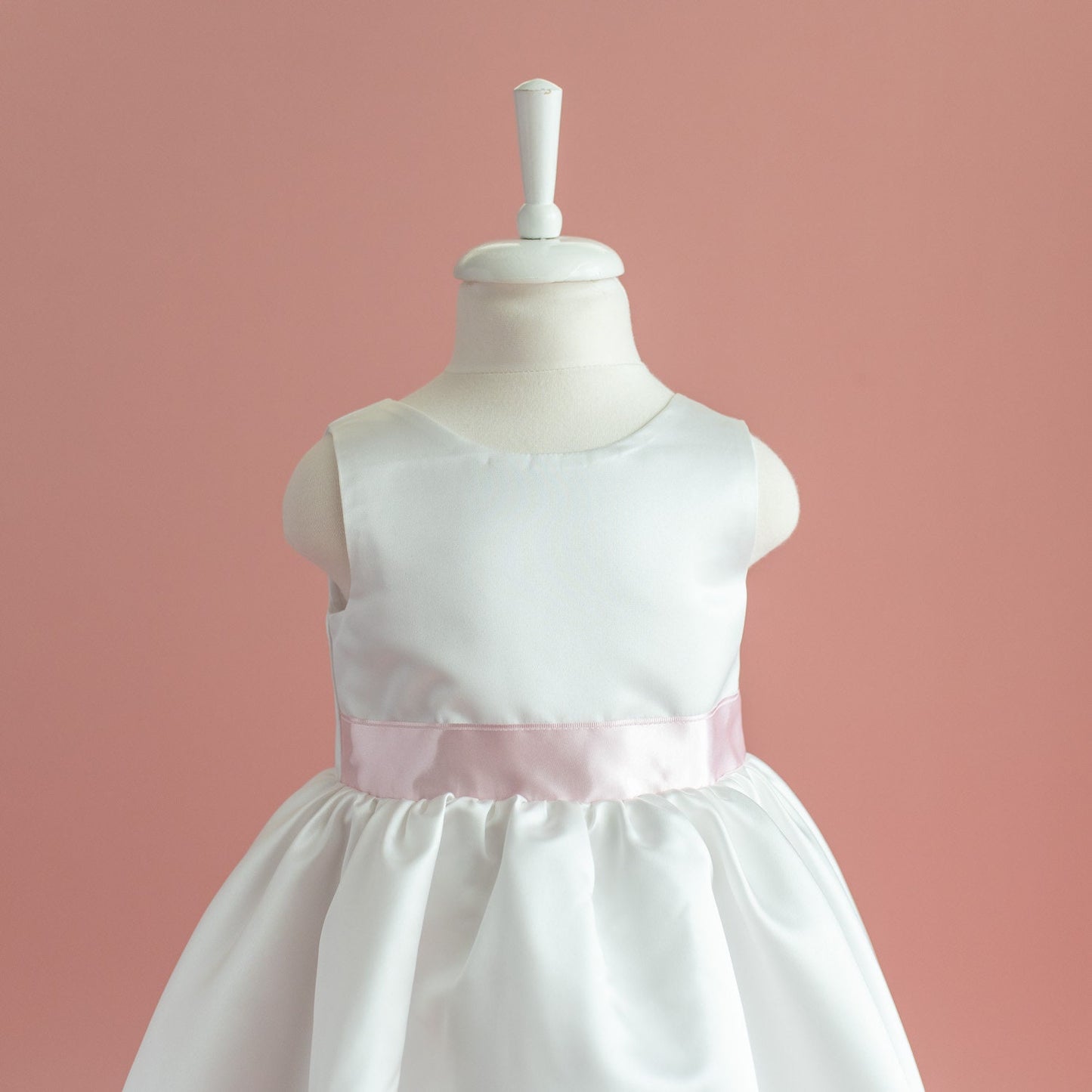 White Satin Flower Girl Dress: Big Bow, Floor Length
