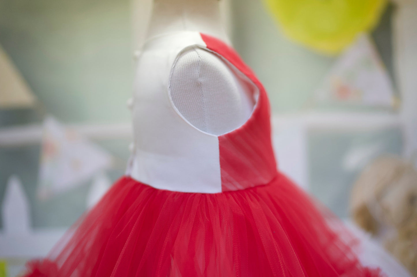 Red & White Tulle Baby Dress: First Birthday, Wedding