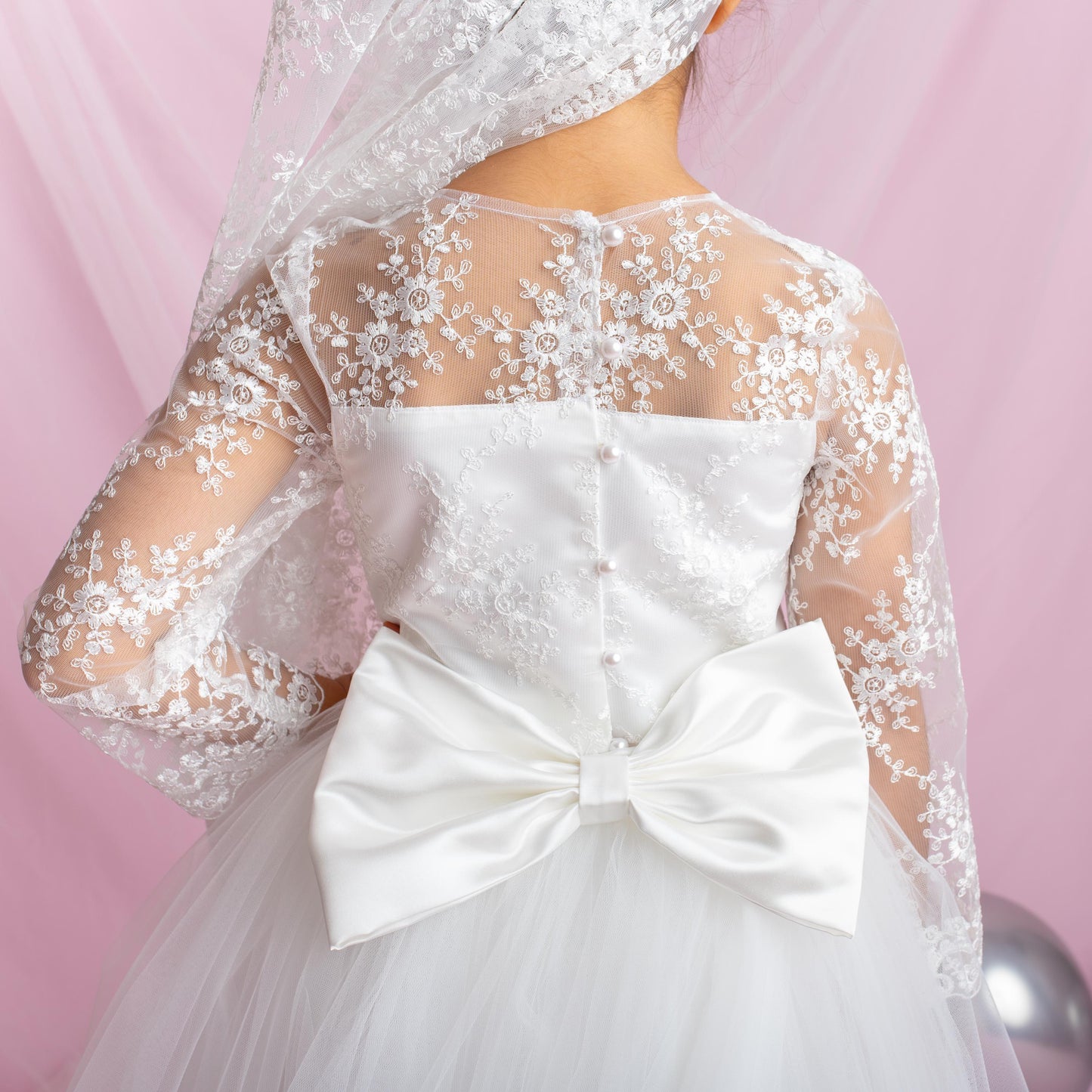 Lace Flower Girl Dress with Detachable Train: First Communion Gown