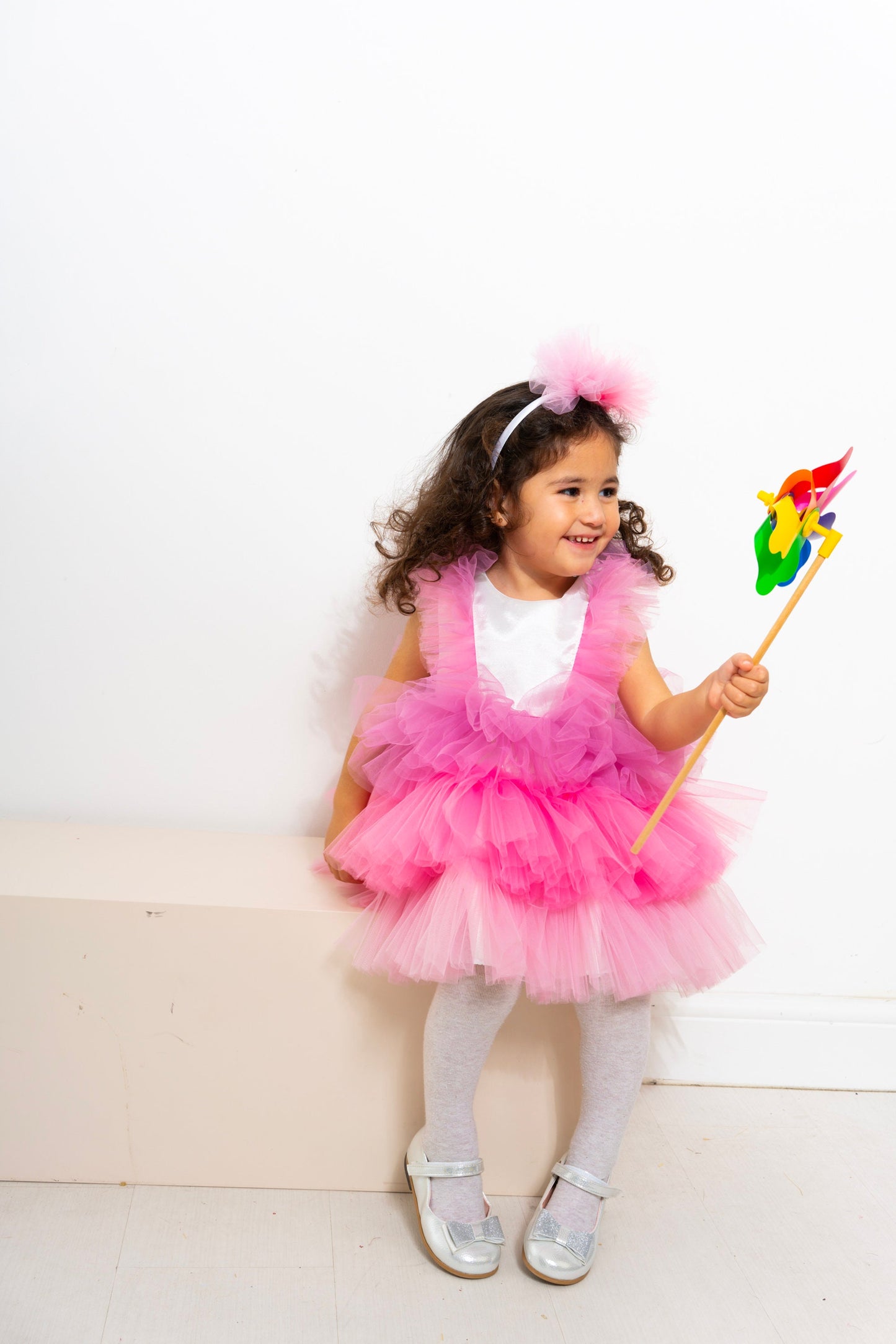 Pink Tutu Baby Girl Dress: V-Neck Wedding Party Dress