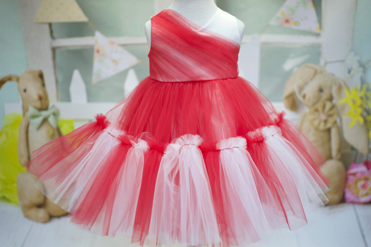 Red & White Tulle Baby Dress: First Birthday, Wedding