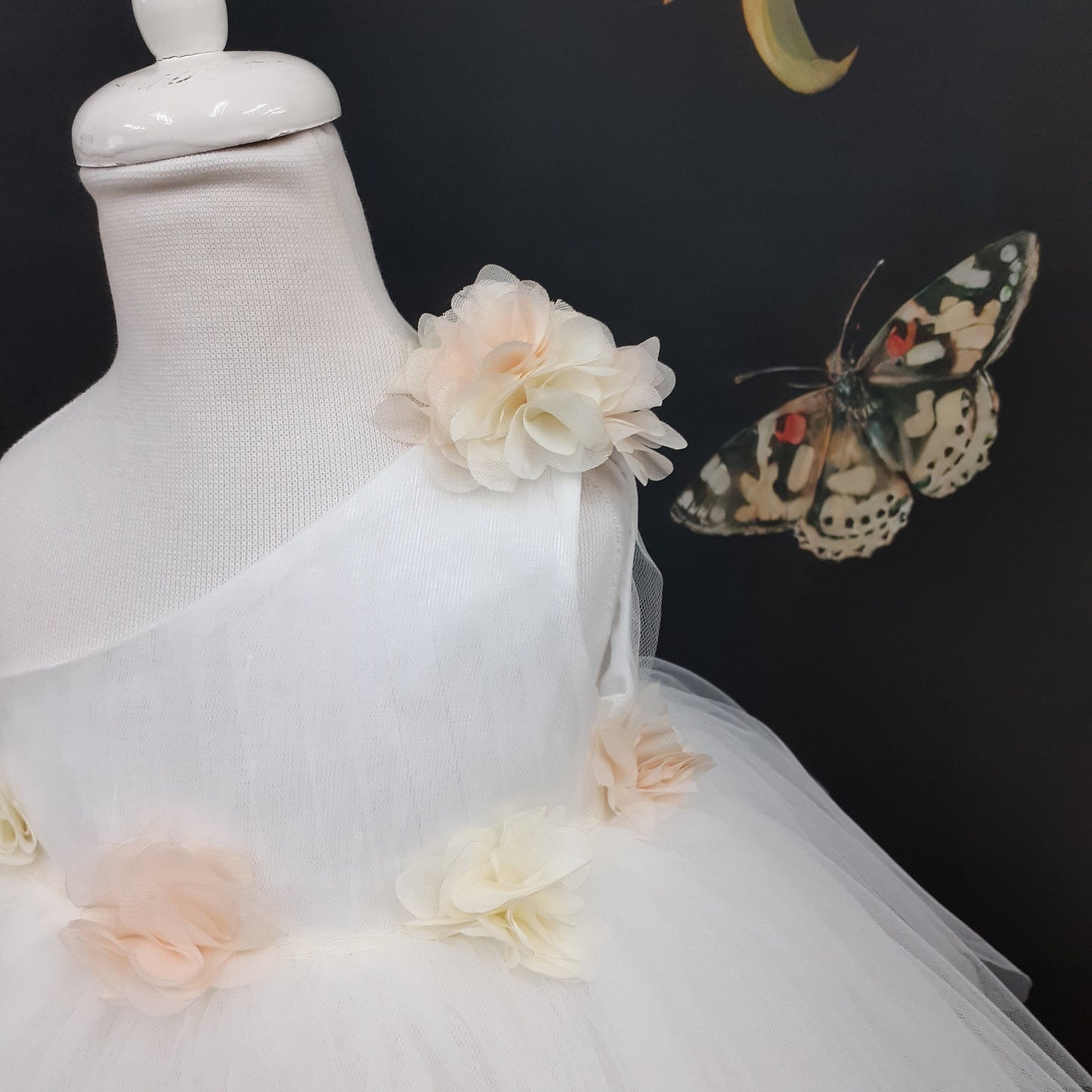 One Shoulder Flower Girl Tutu Dress: Knee Length Wedding Communion