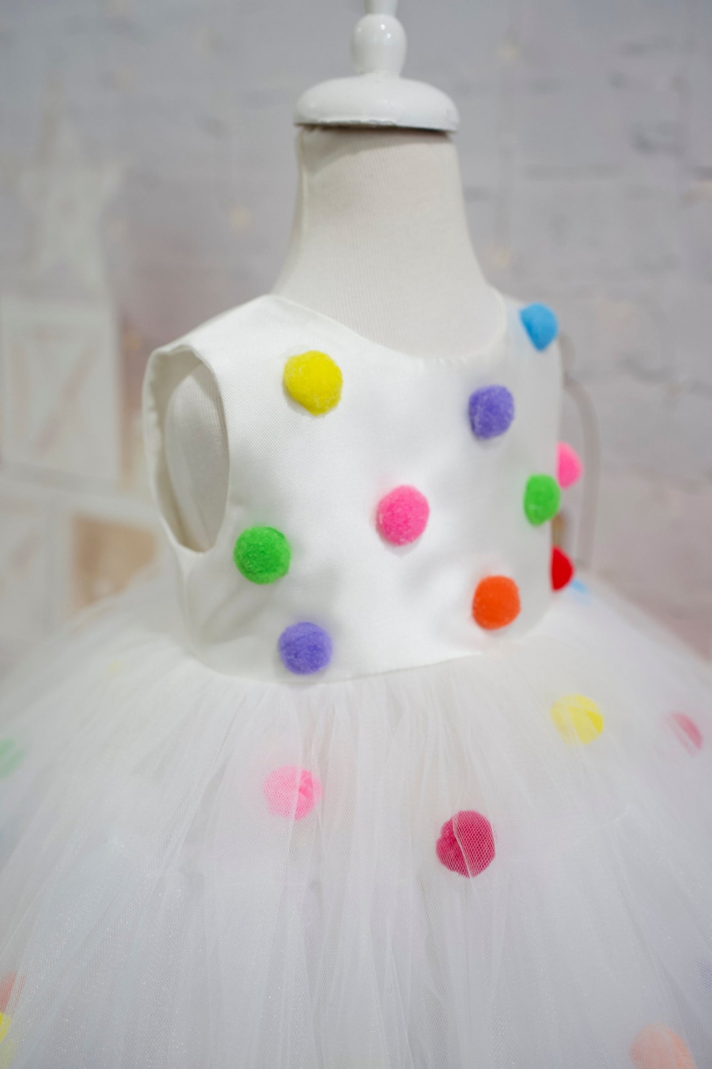 Pompom Tulle Baby Girl Dress: Rainbow Fluffy Costume