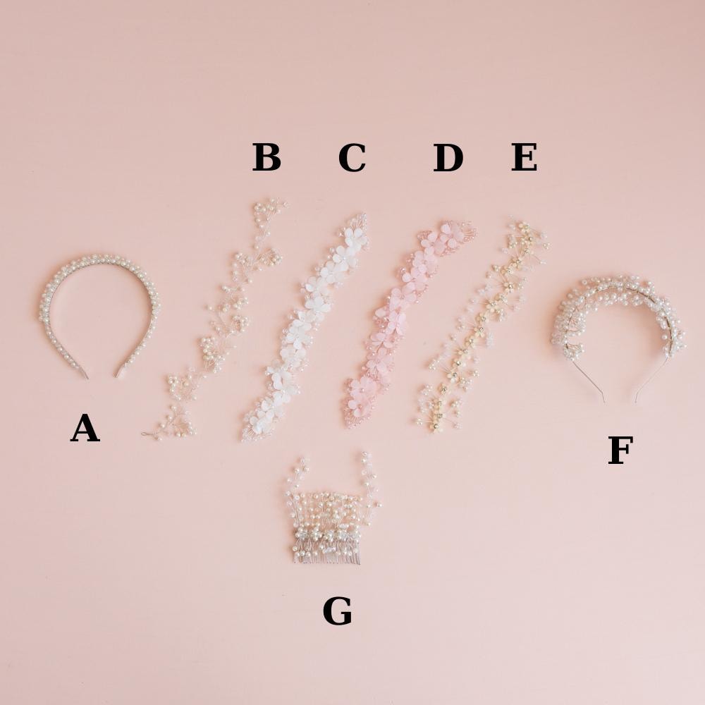 Handmade Pearl Wedding Hair Accessories: Headband, Vine, Comb & Bow