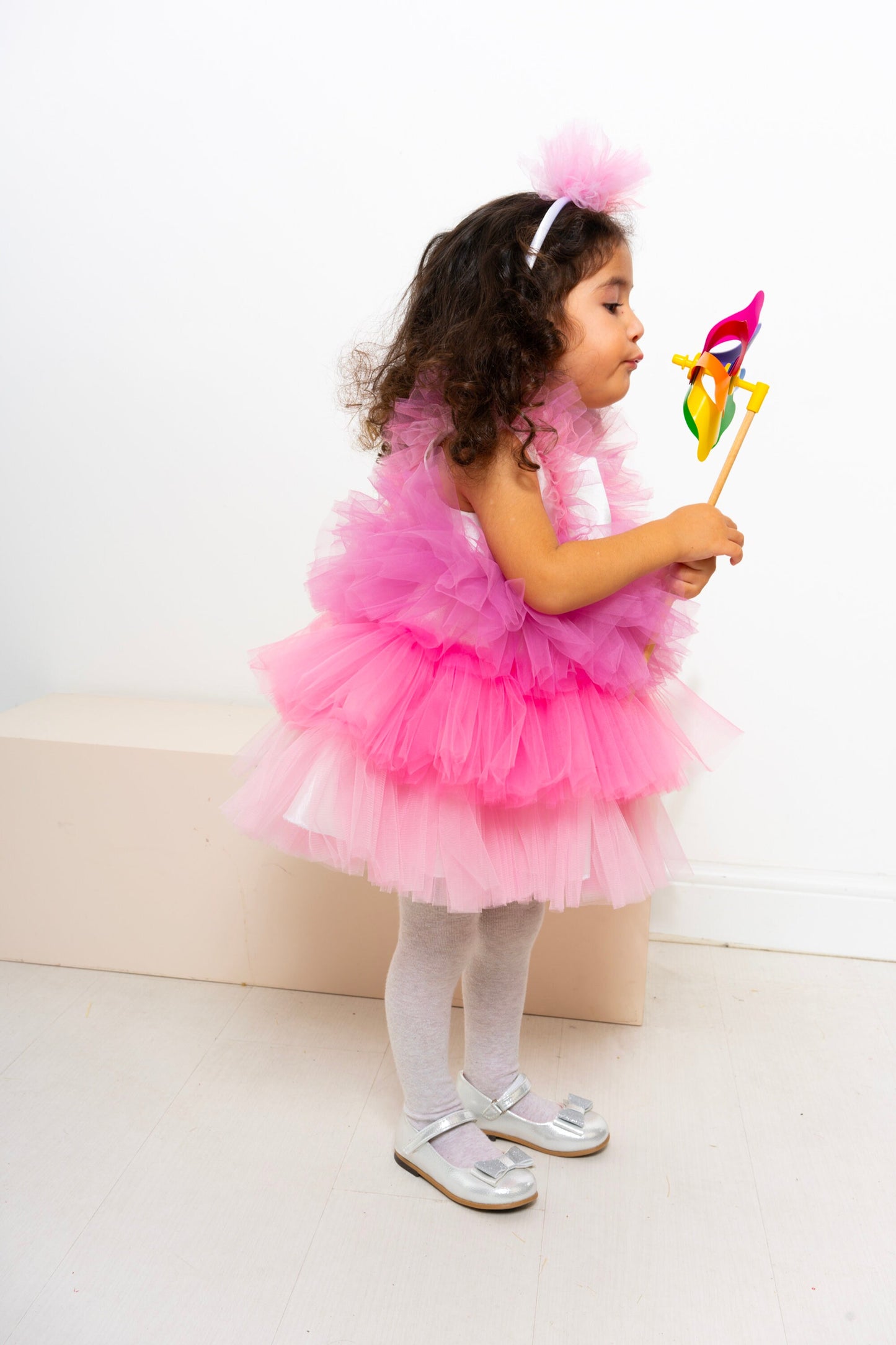 Pink Tutu Baby Girl Dress: V-Neck Wedding Party Dress