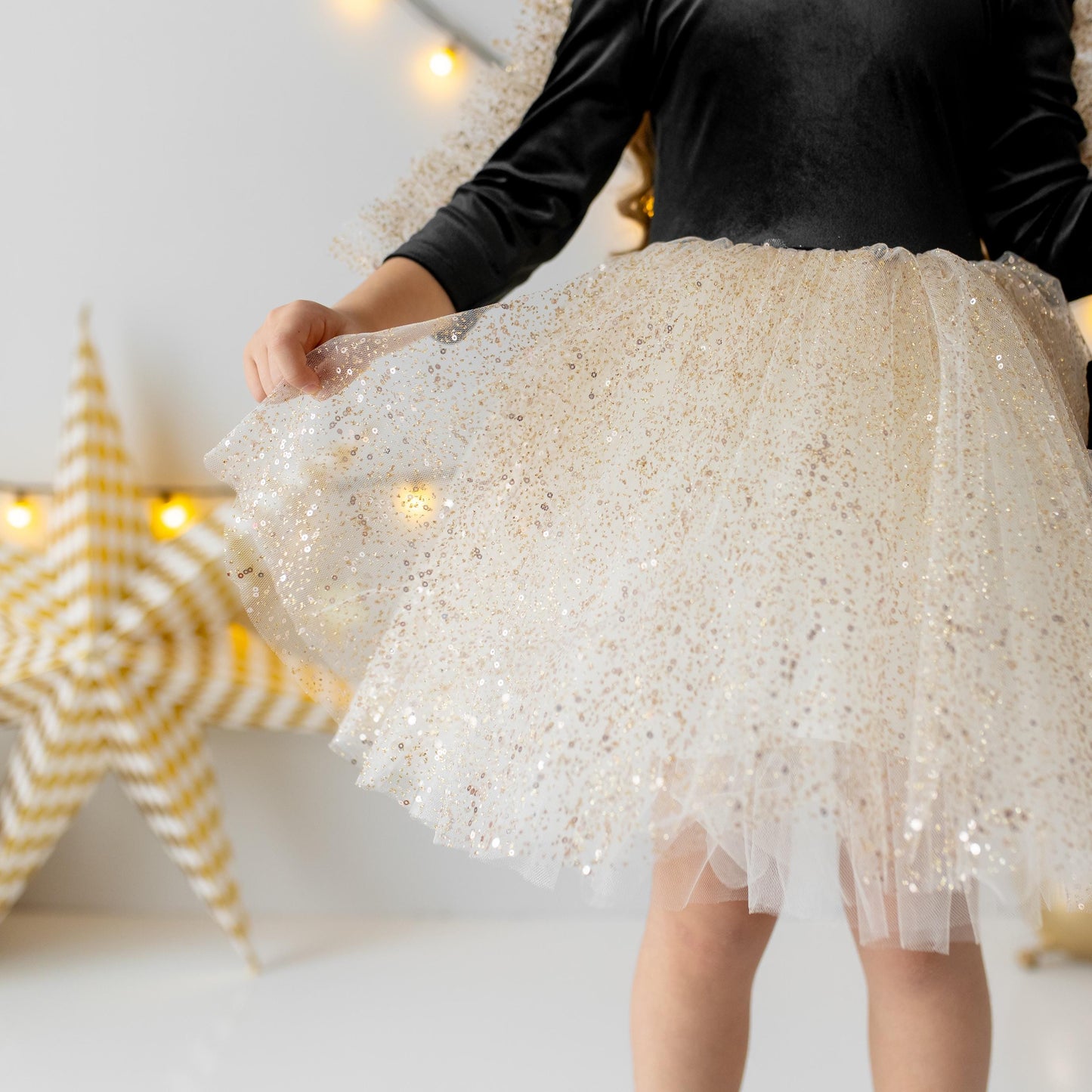 Black Velvet Baby Christmas Dress: Gold Tulle with Personalized Bag
