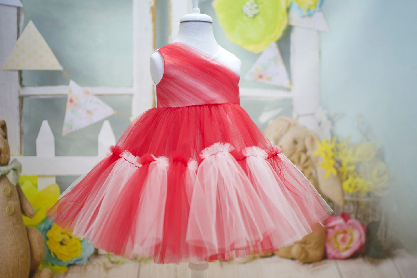 Red & White Tulle Baby Dress: First Birthday, Wedding
