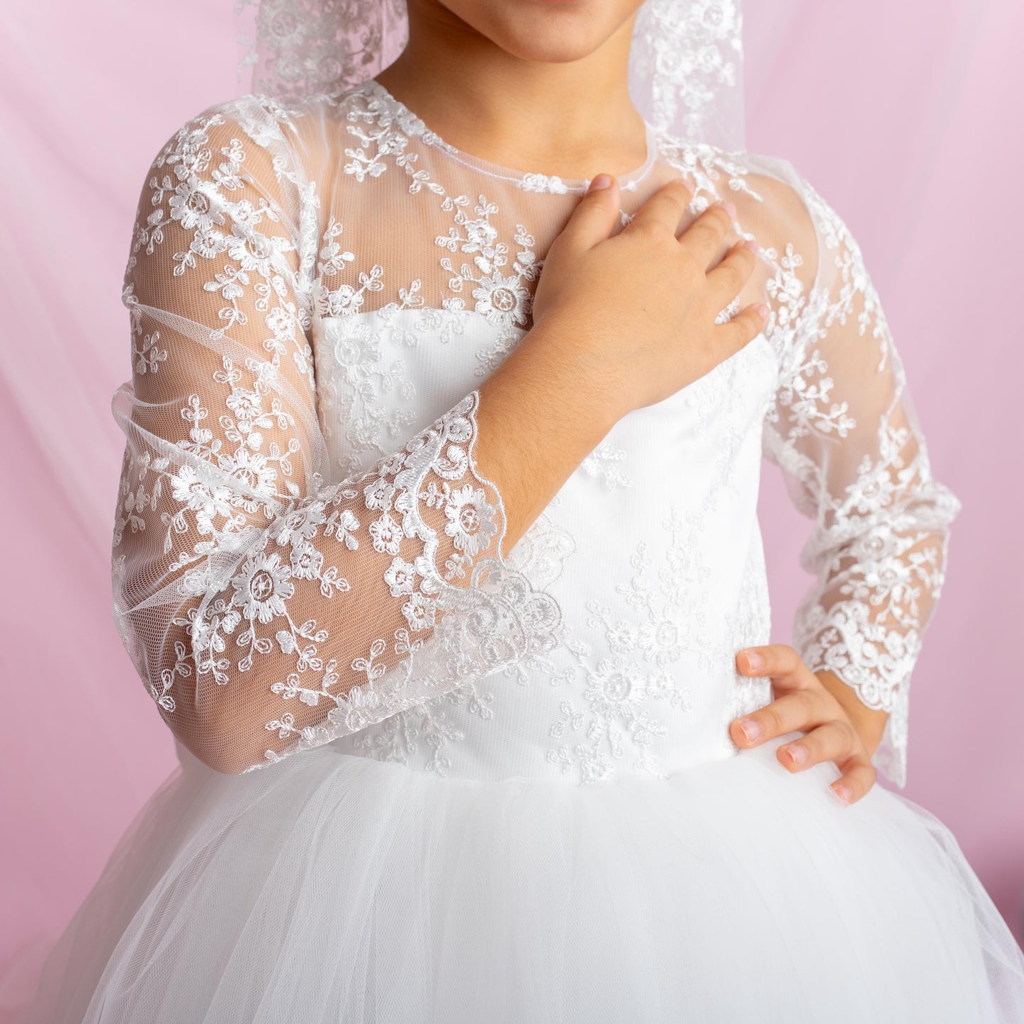 Lace Flower Girl Dress with Detachable Train: First Communion Gown
