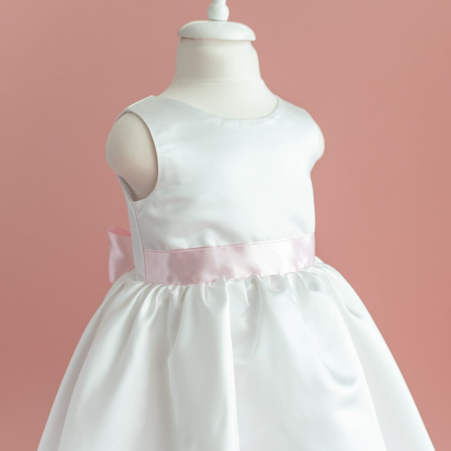 White Satin Flower Girl Dress: Big Bow, Floor Length