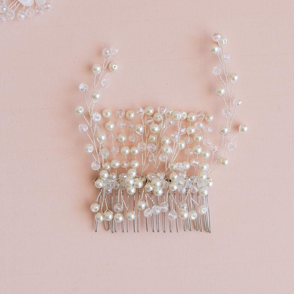 Handmade Pearl Wedding Hair Accessories: Headband, Vine, Comb & Bow