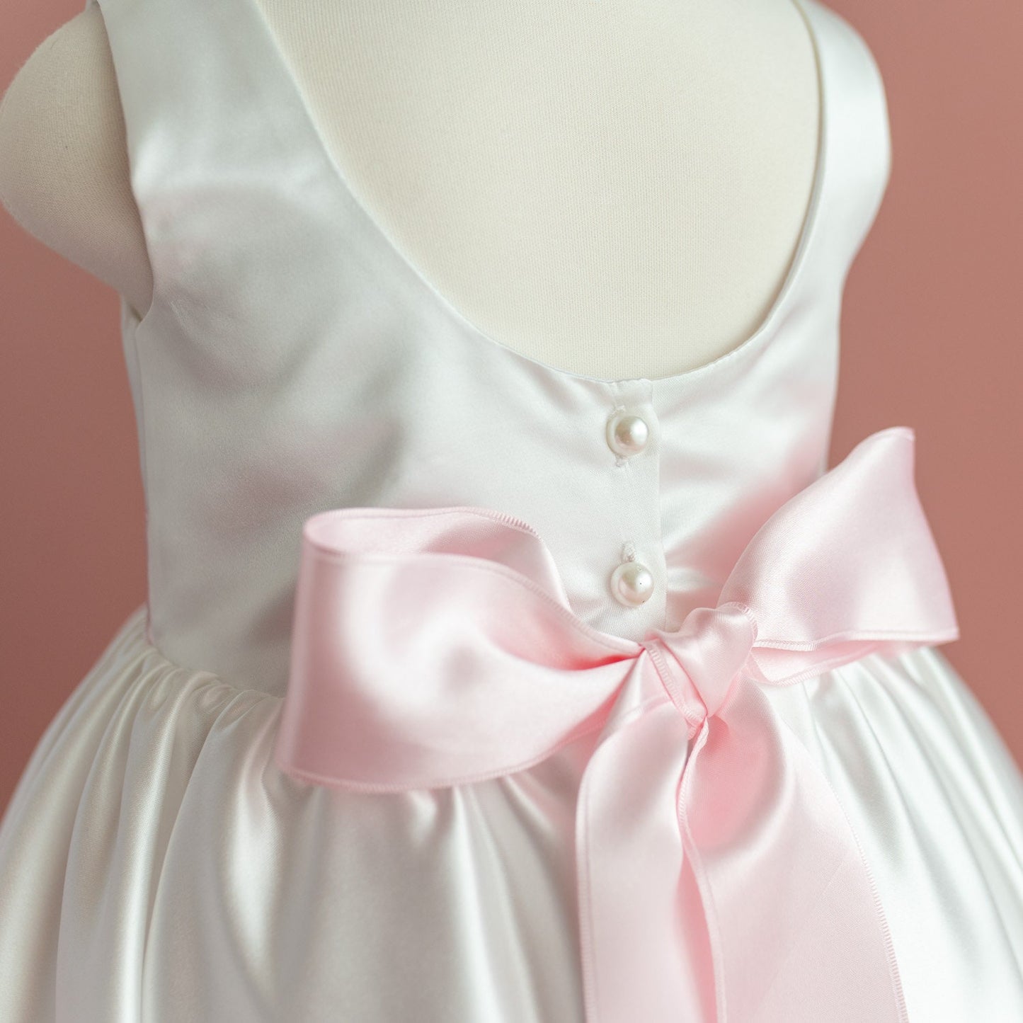 White Satin Flower Girl Dress: Big Bow, Floor Length