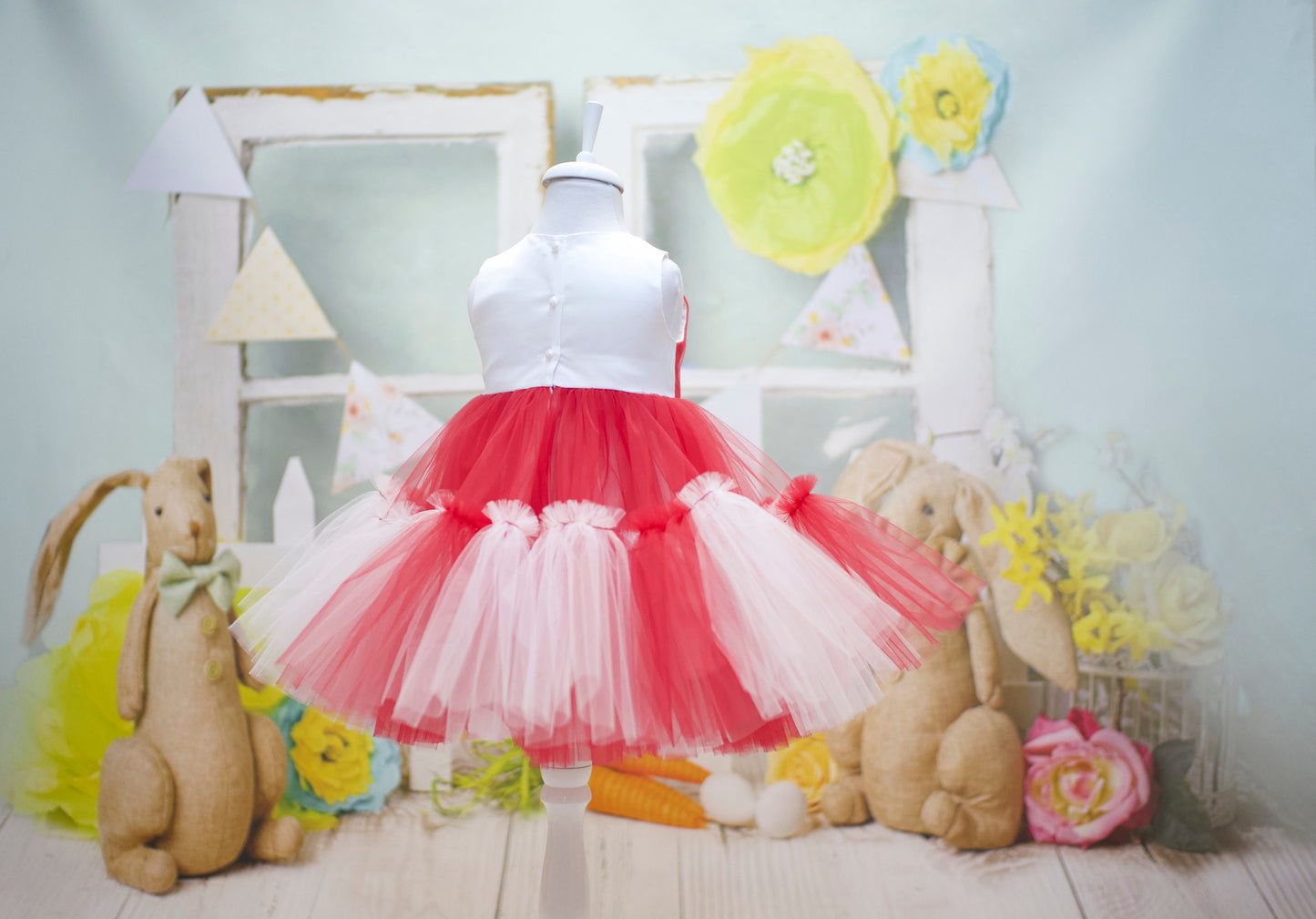 Red & White Tulle Baby Dress: First Birthday, Wedding