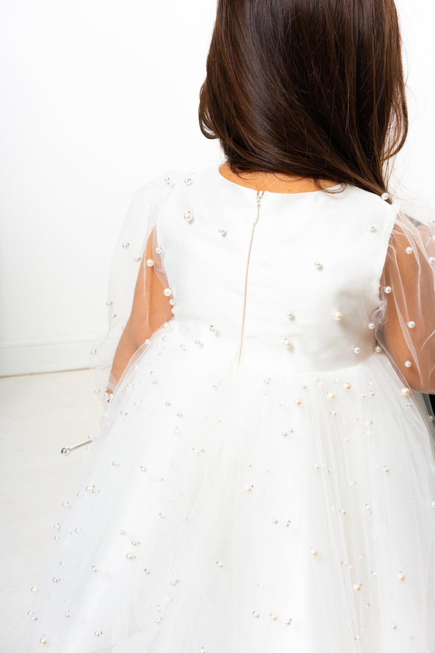 White Pearl Tulle Baby Dress: Elegant Flower Girl, First Birthday