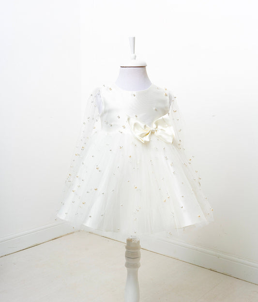 White Pearl Tulle Baby Dress: Elegant Flower Girl, First Birthday