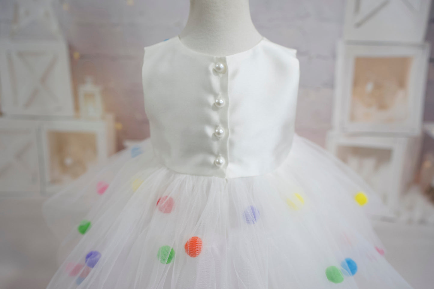 Pompom Tulle Baby Girl Dress: Rainbow Fluffy Costume