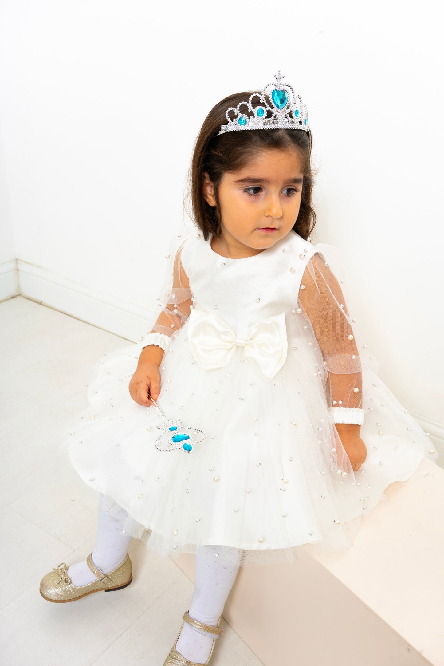 White Pearl Tulle Baby Dress: Elegant Flower Girl, First Birthday