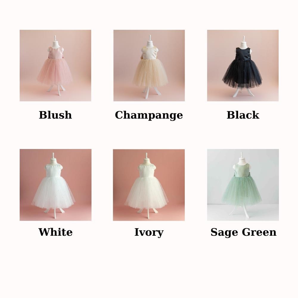Sage Green Tulle Flower Girl Dress: Pearl Wedding Party Dress