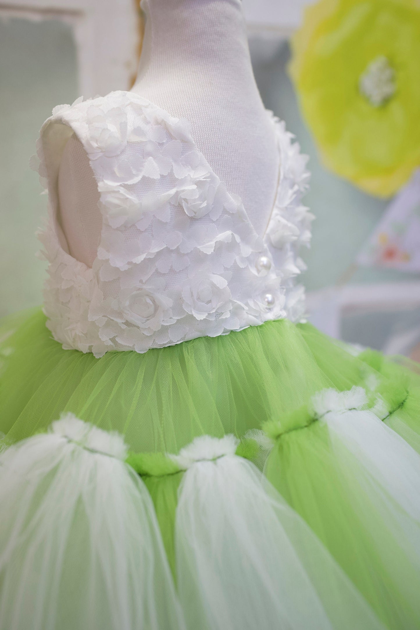 Princess Green and White Tulle Dress: Baby Wedding, First Birthday