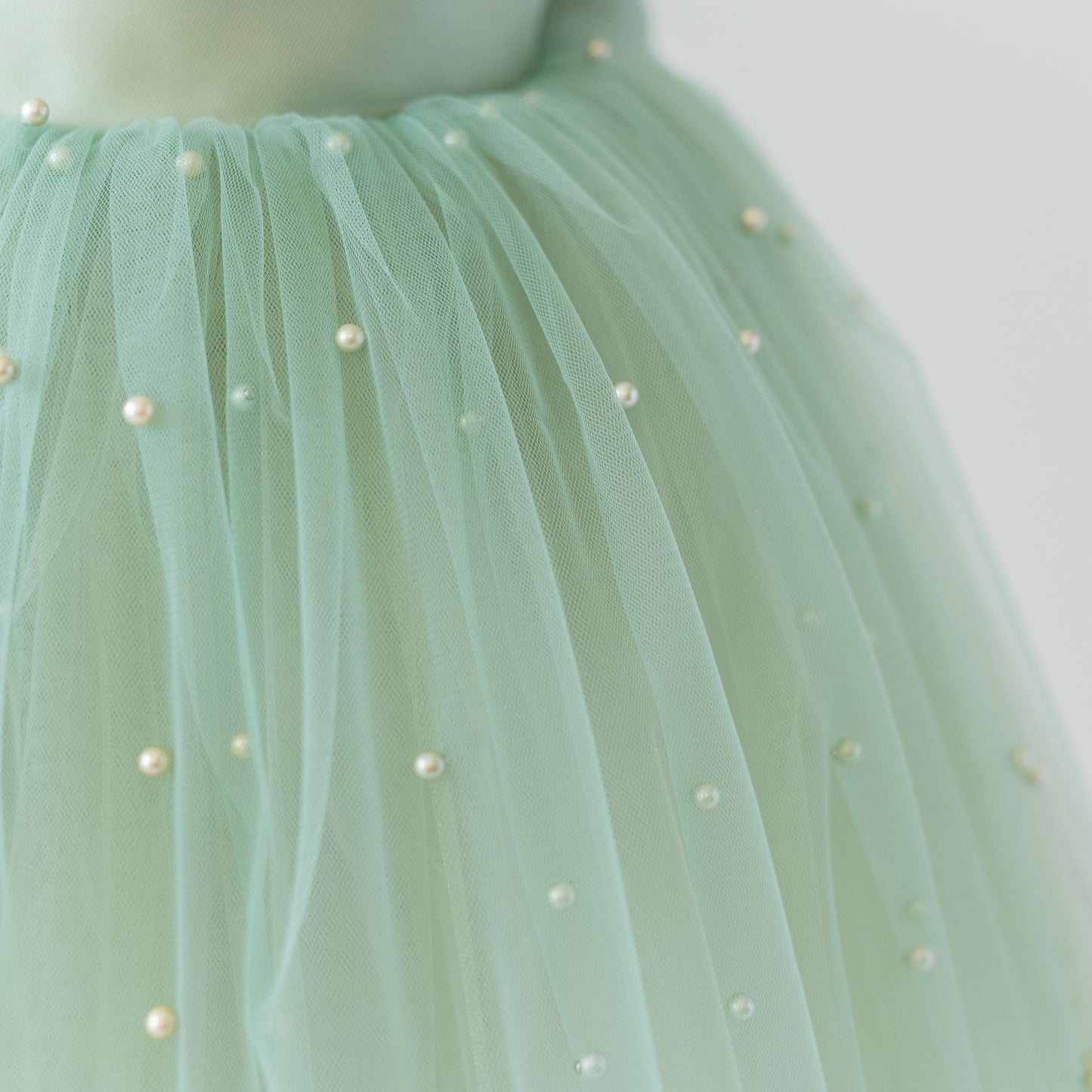 Sage Green Tulle Flower Girl Dress: Pearl Wedding Party Dress