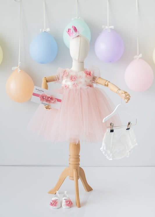 Elegant Blush Pink Tulle Toddler Girl Dress with Satin Diaper Cover for Special Occasions