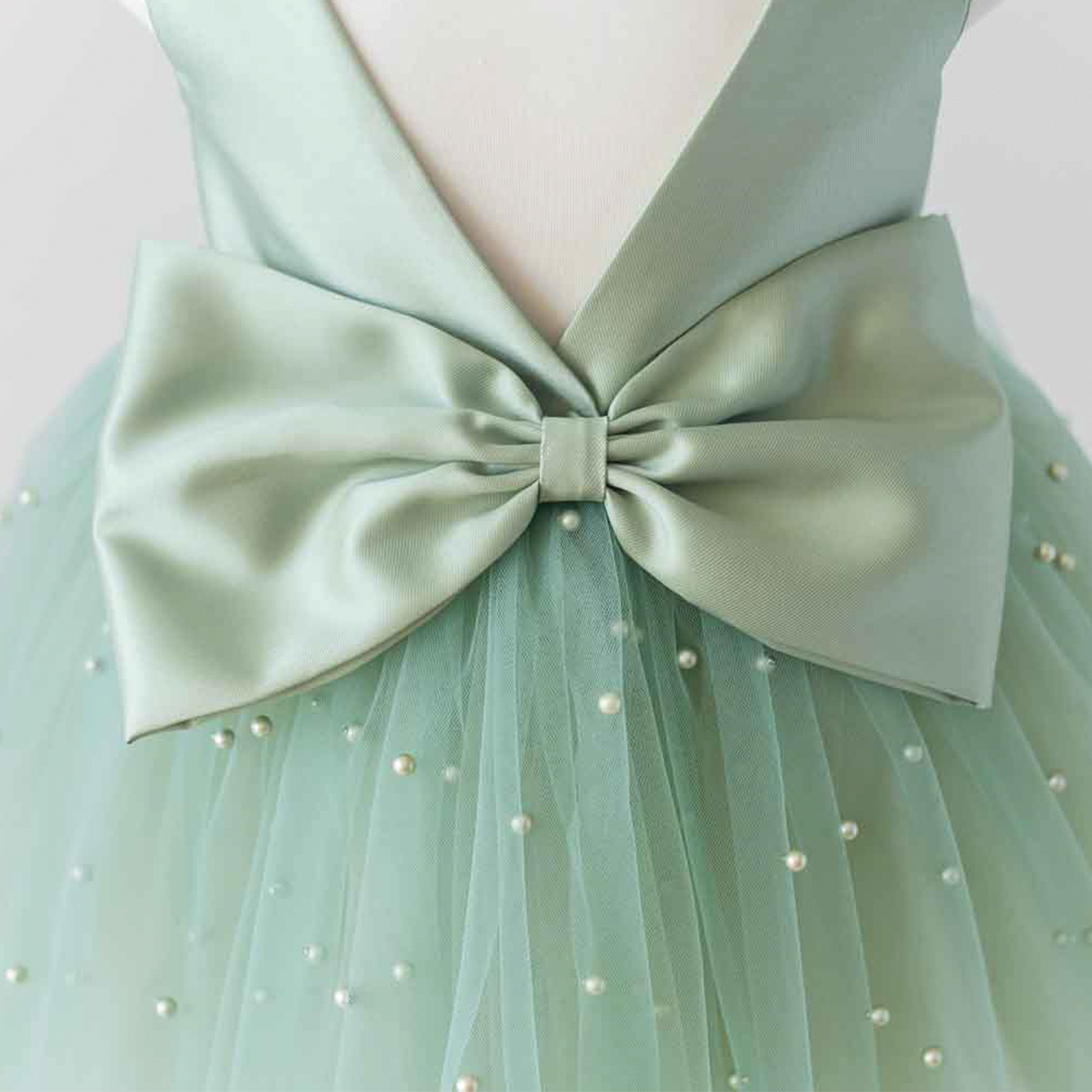 Sage Green Tulle Flower Girl Dress: Pearl Wedding Party Dress