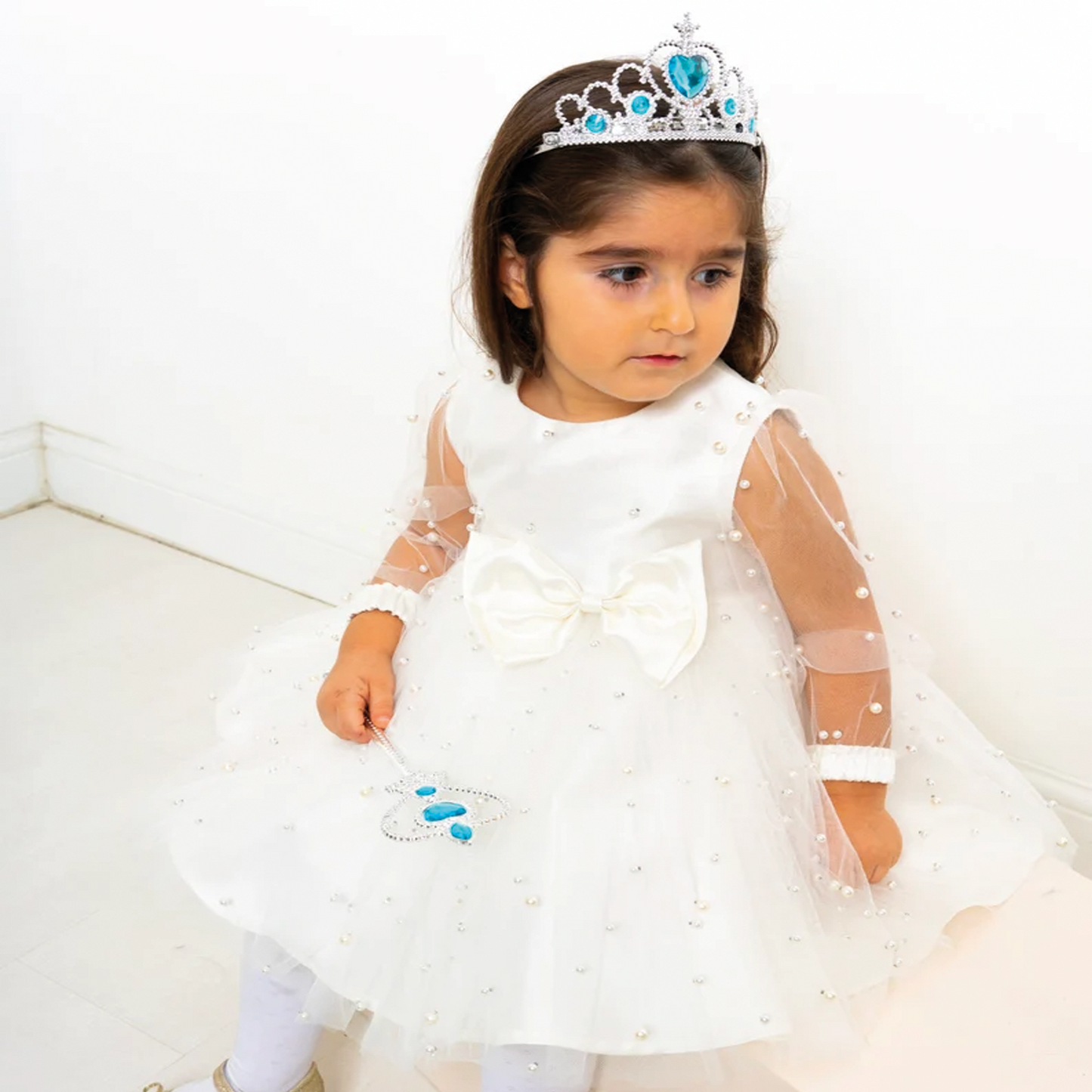 White Pearl Tulle Baby Dress: Elegant Flower Girl, First Birthday