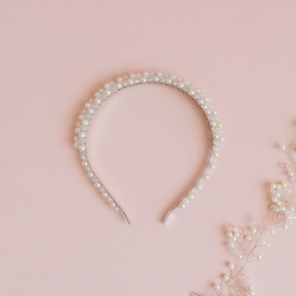 Handmade Pearl Wedding Hair Accessories: Headband, Vine, Comb & Bow