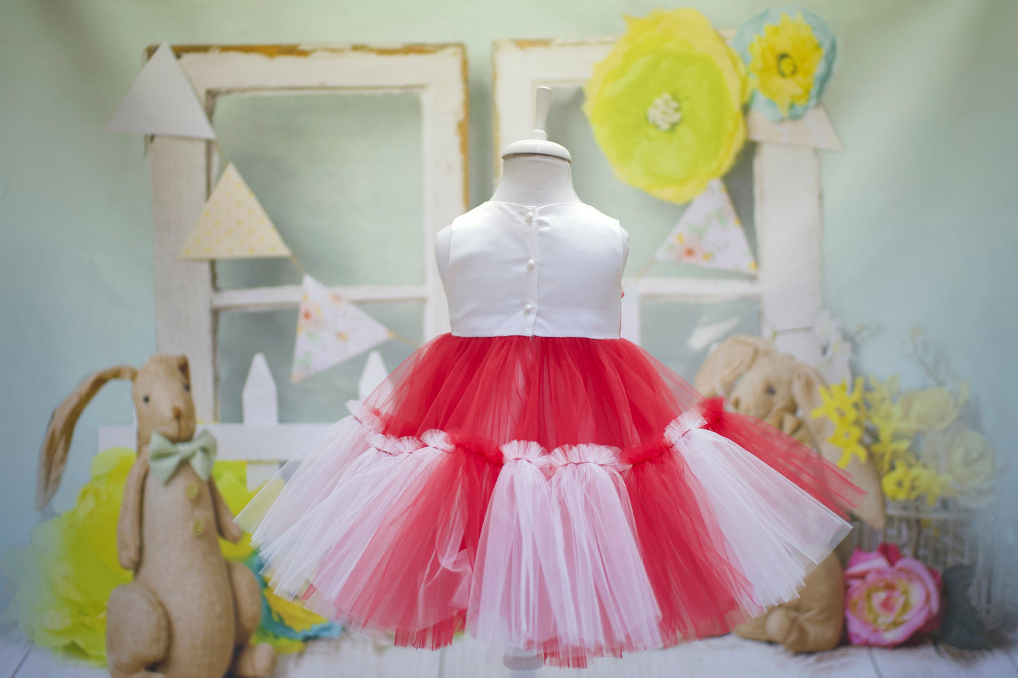 Red & White Tulle Baby Dress: First Birthday, Wedding