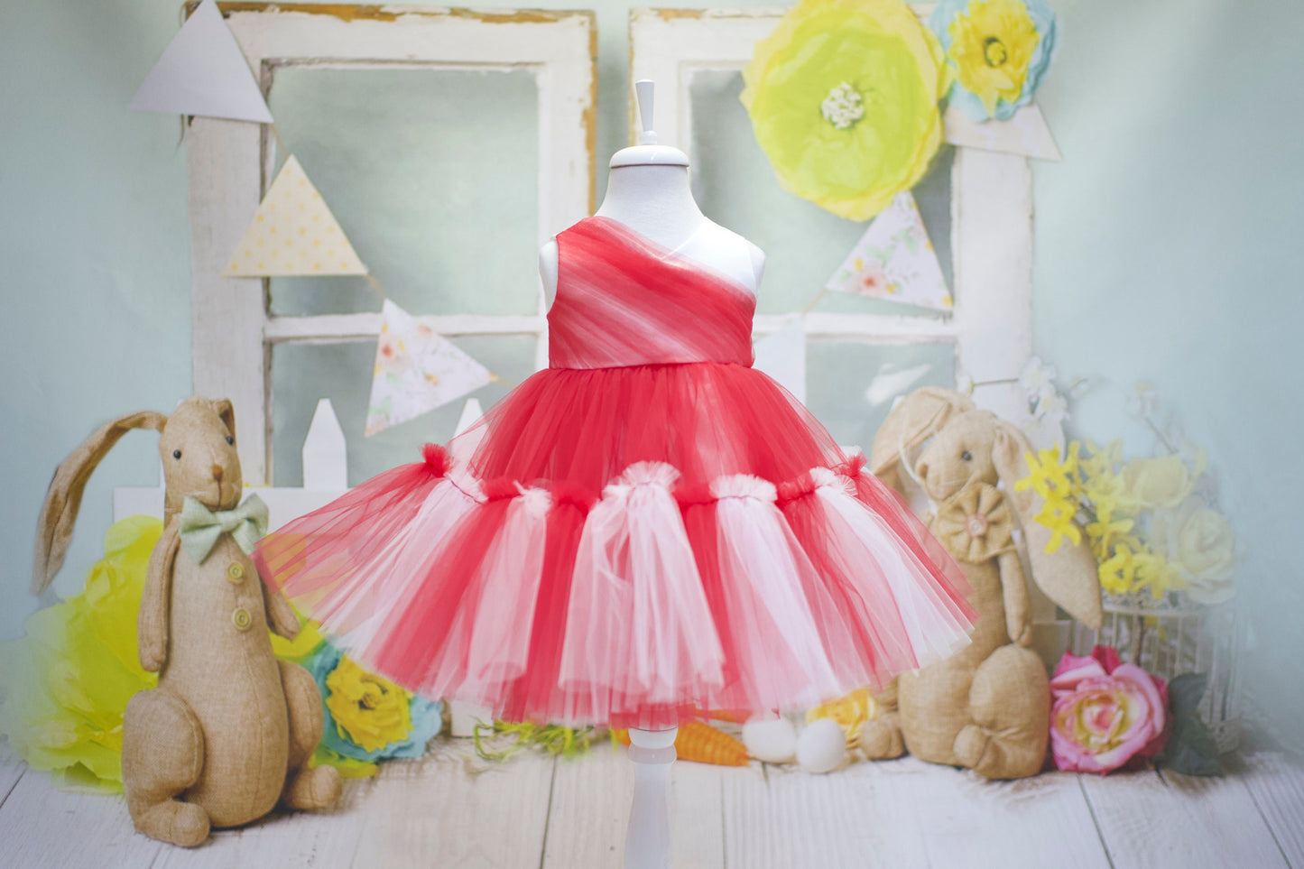 Red & White Tulle Baby Dress: First Birthday, Wedding