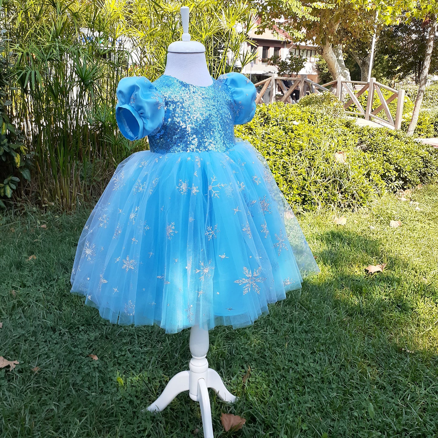 Girls' Elsa Princess Dress: Blue Fluffy Tutu, Birthday Party Dress