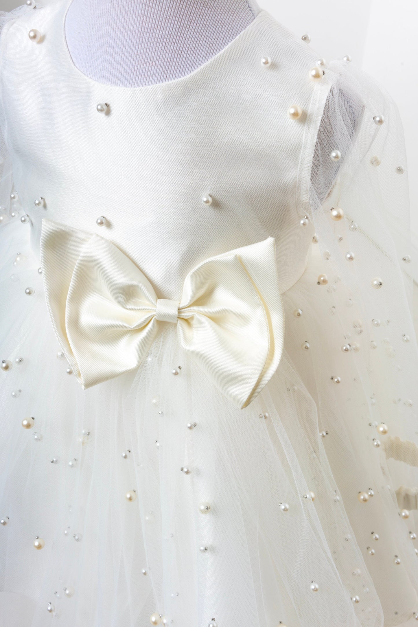 White Pearl Tulle Baby Dress: Elegant Flower Girl, First Birthday