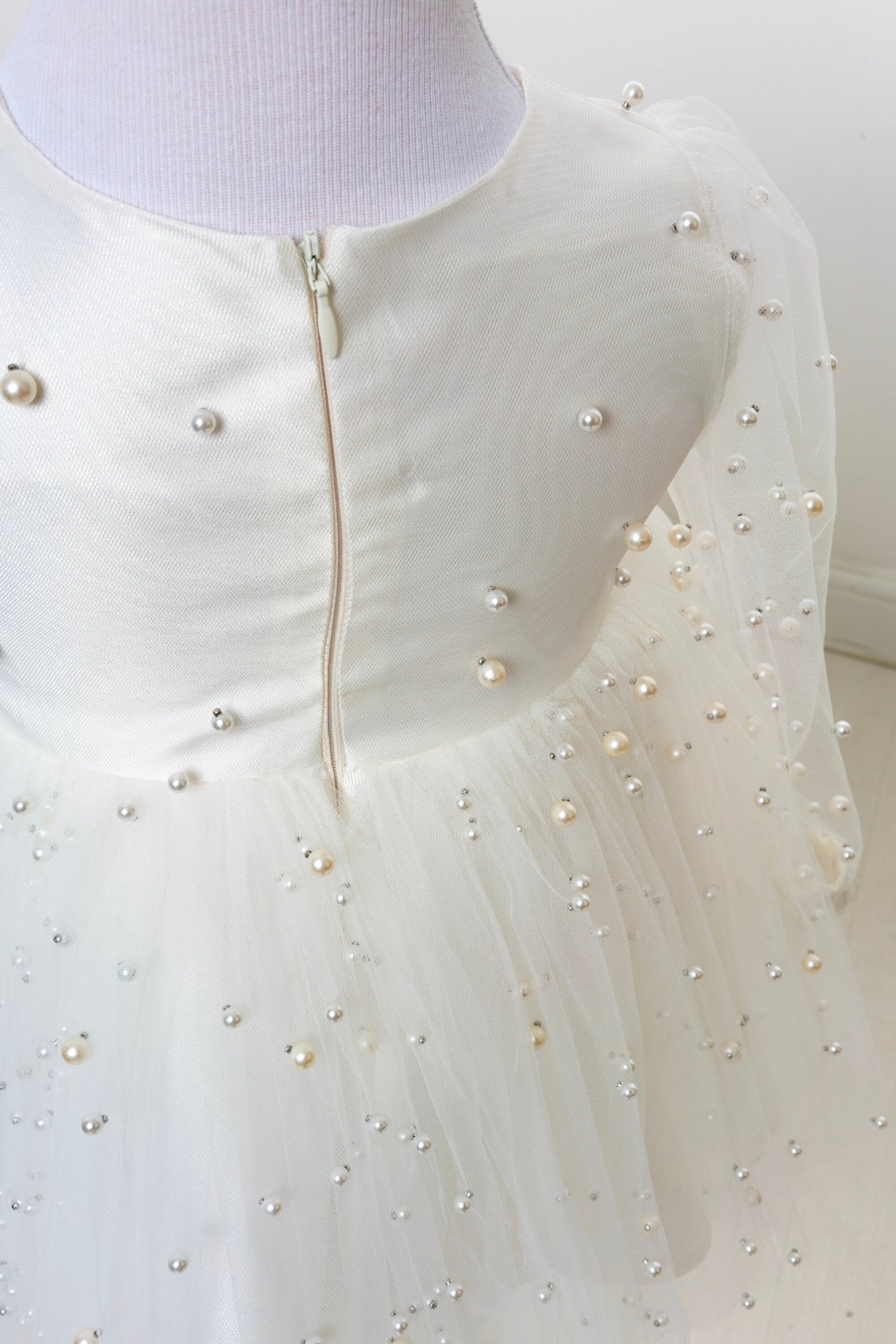 White Pearl Tulle Baby Dress: Elegant Flower Girl, First Birthday