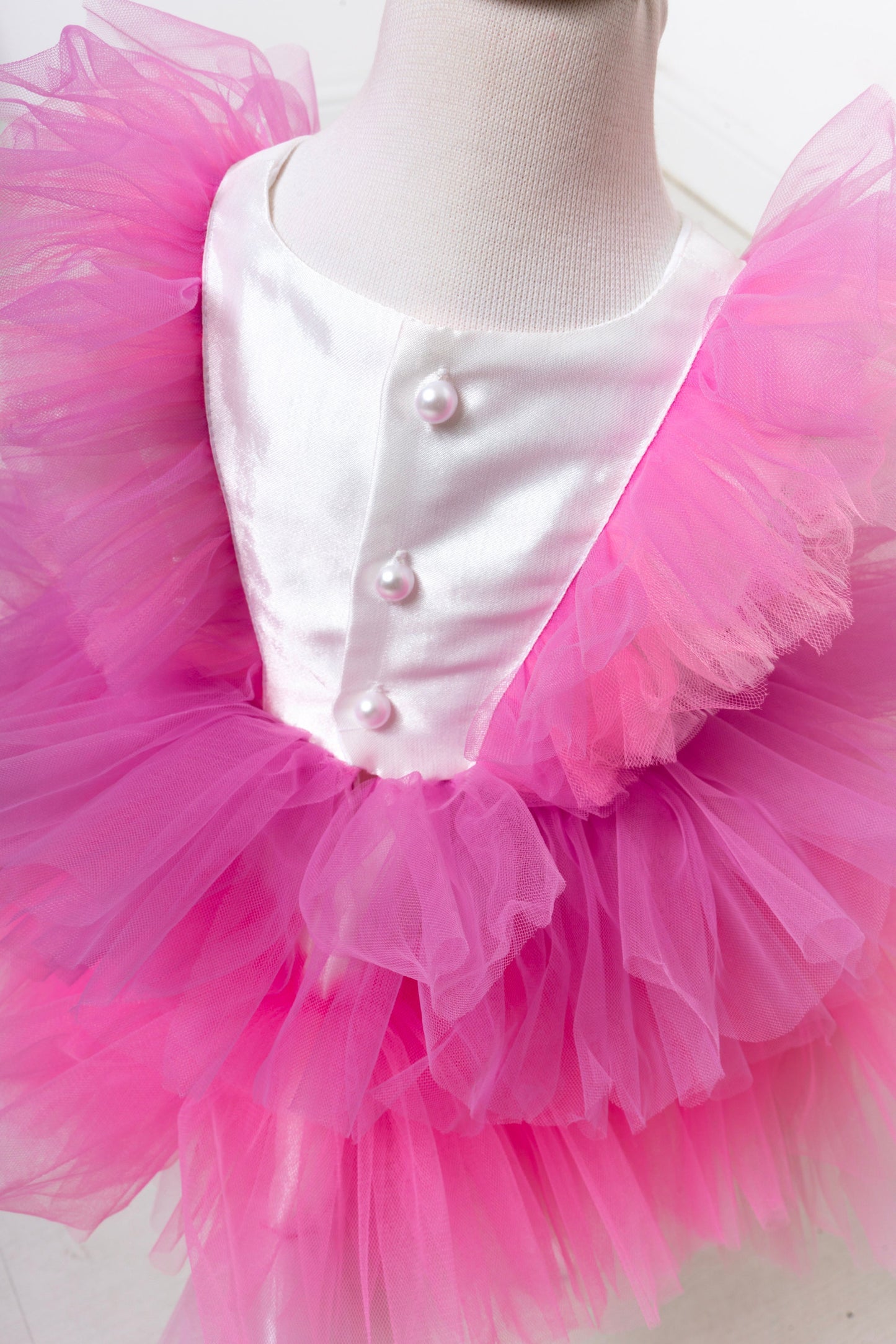 Pink Tutu Baby Girl Dress: V-Neck Wedding Party Dress