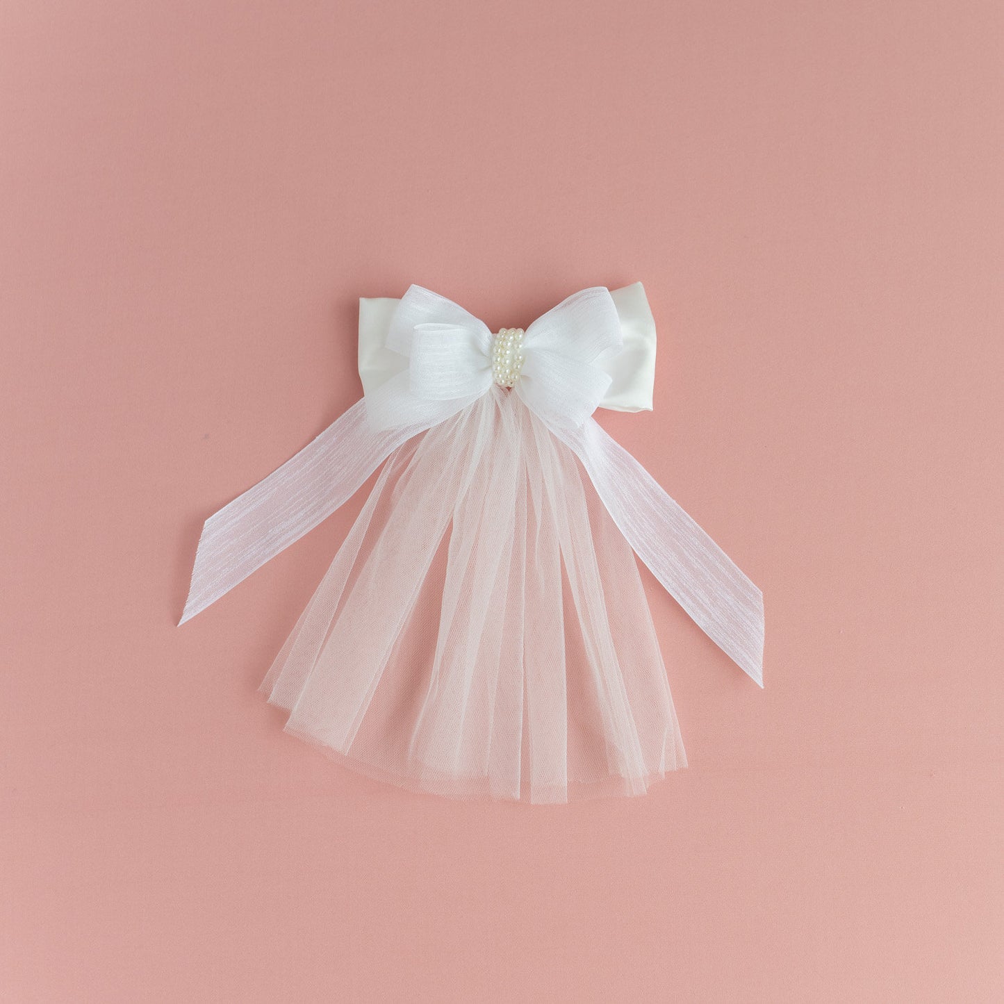 Pearl Tulle Flower Girl Dress: V-Neck Satin Bow Wedding Dress