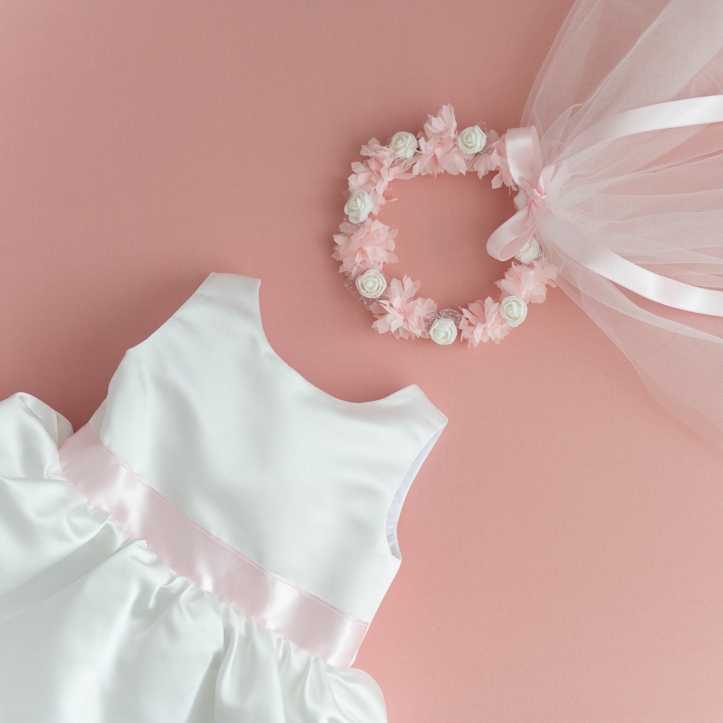 White Satin Flower Girl Dress: Big Bow, Floor Length
