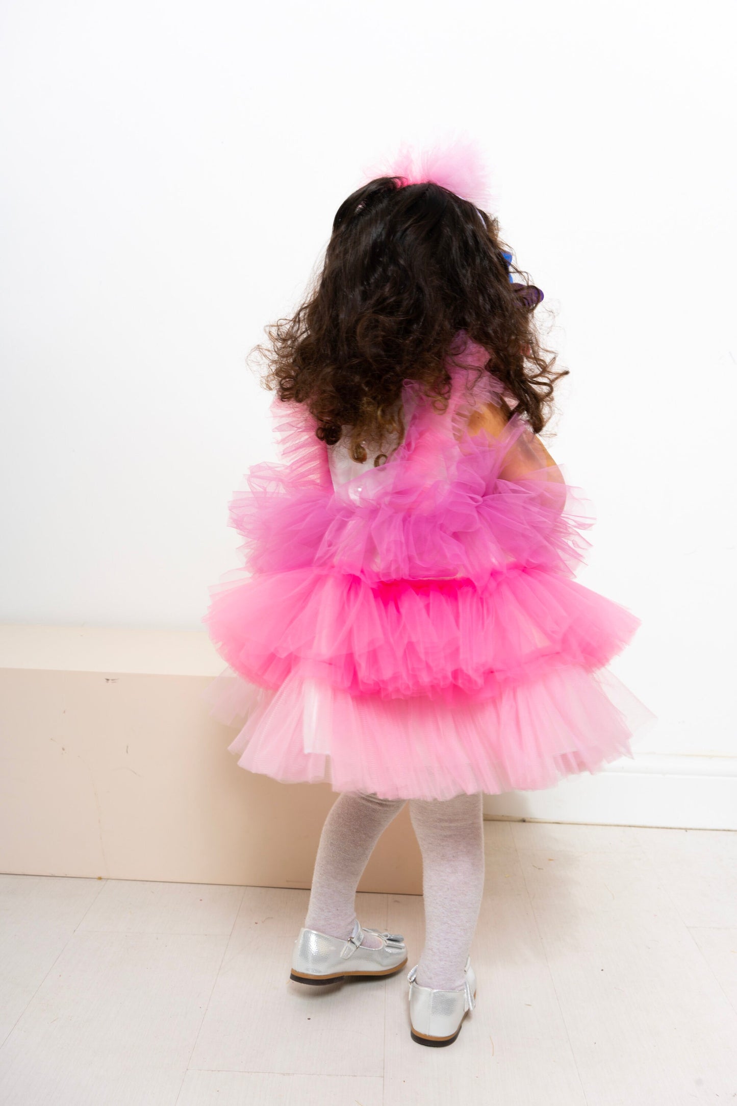 Pink Tutu Baby Girl Dress: V-Neck Wedding Party Dress