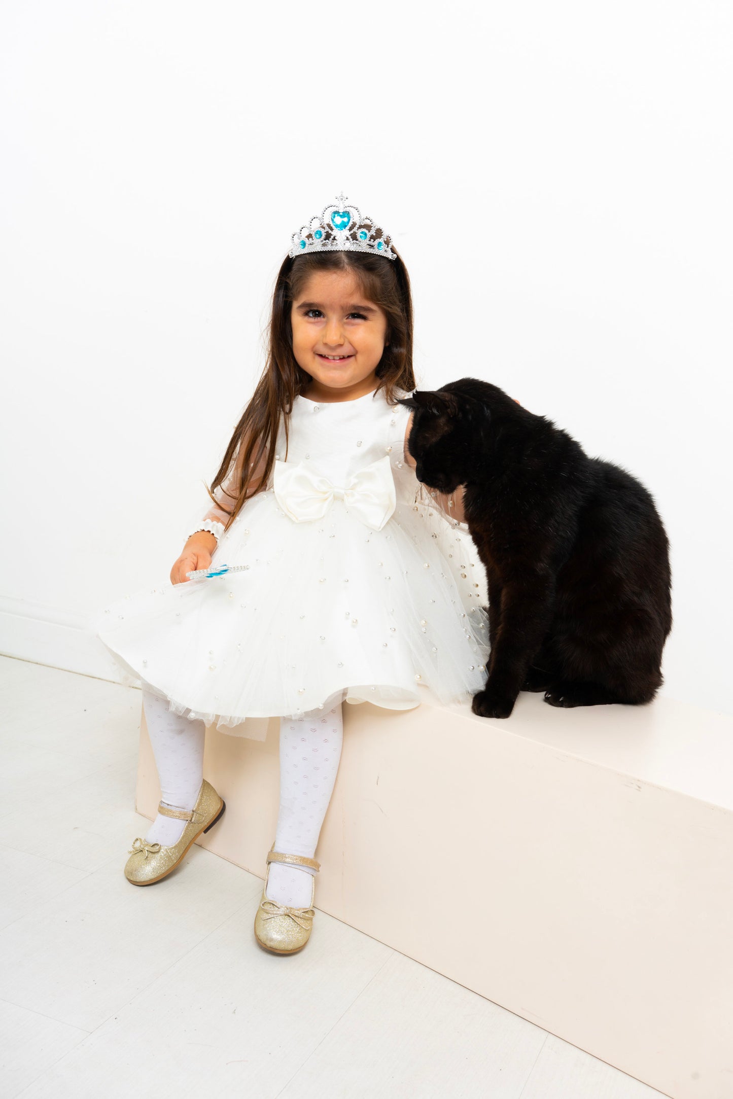White Pearl Tulle Baby Dress: Elegant Flower Girl, First Birthday