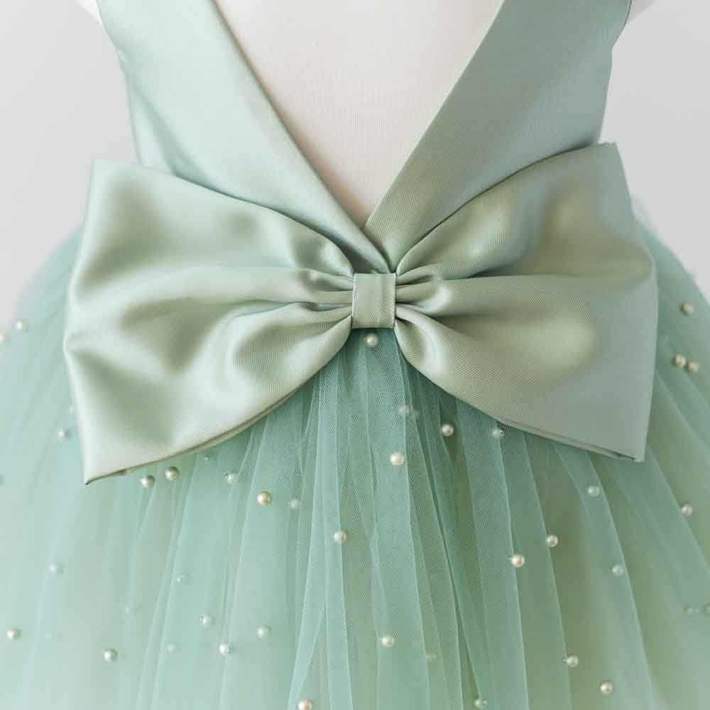 Sage Green Tulle Flower Girl Dress: Pearl Wedding Party Dress