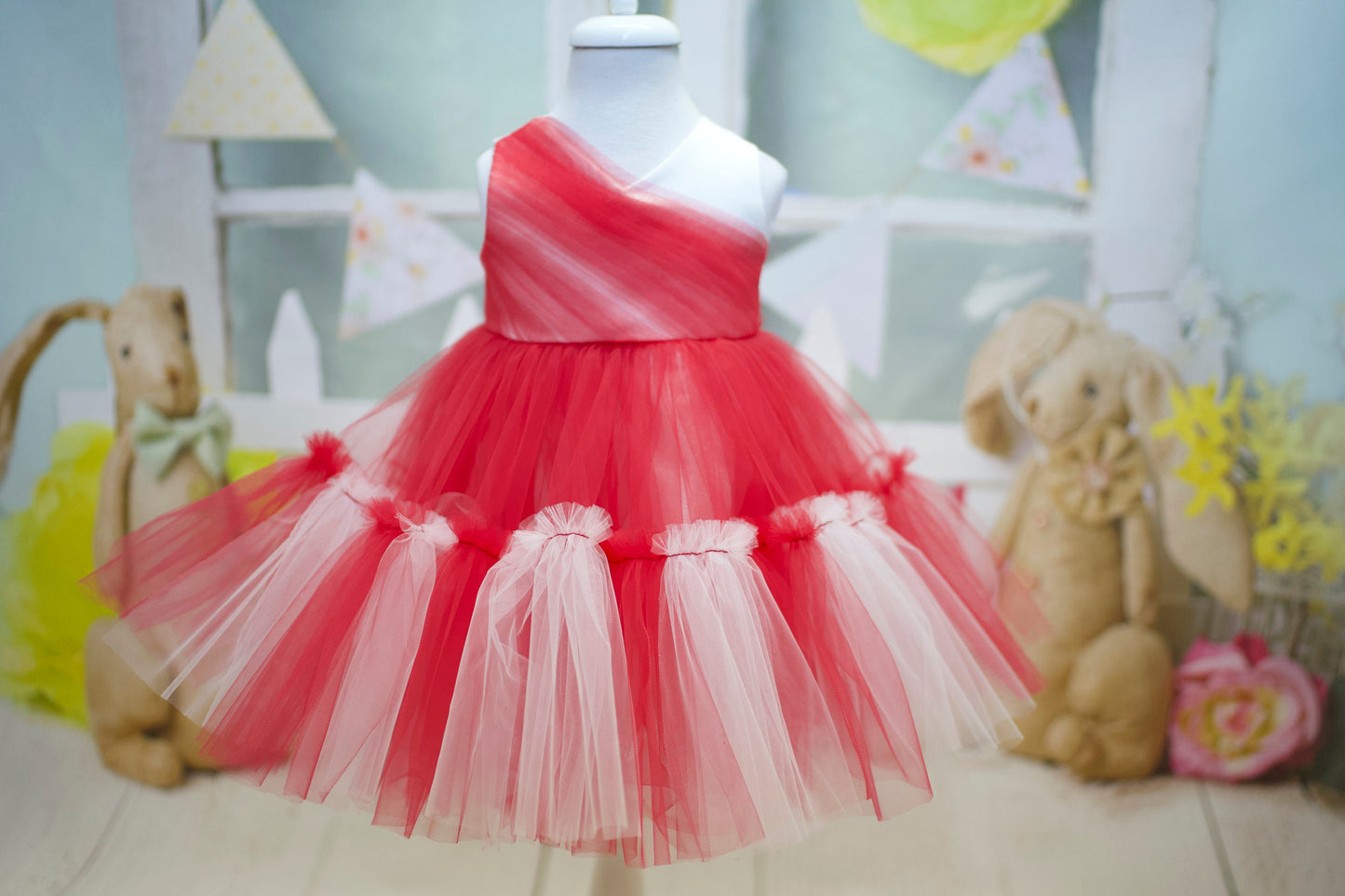 Red & White Tulle Baby Dress: First Birthday, Wedding