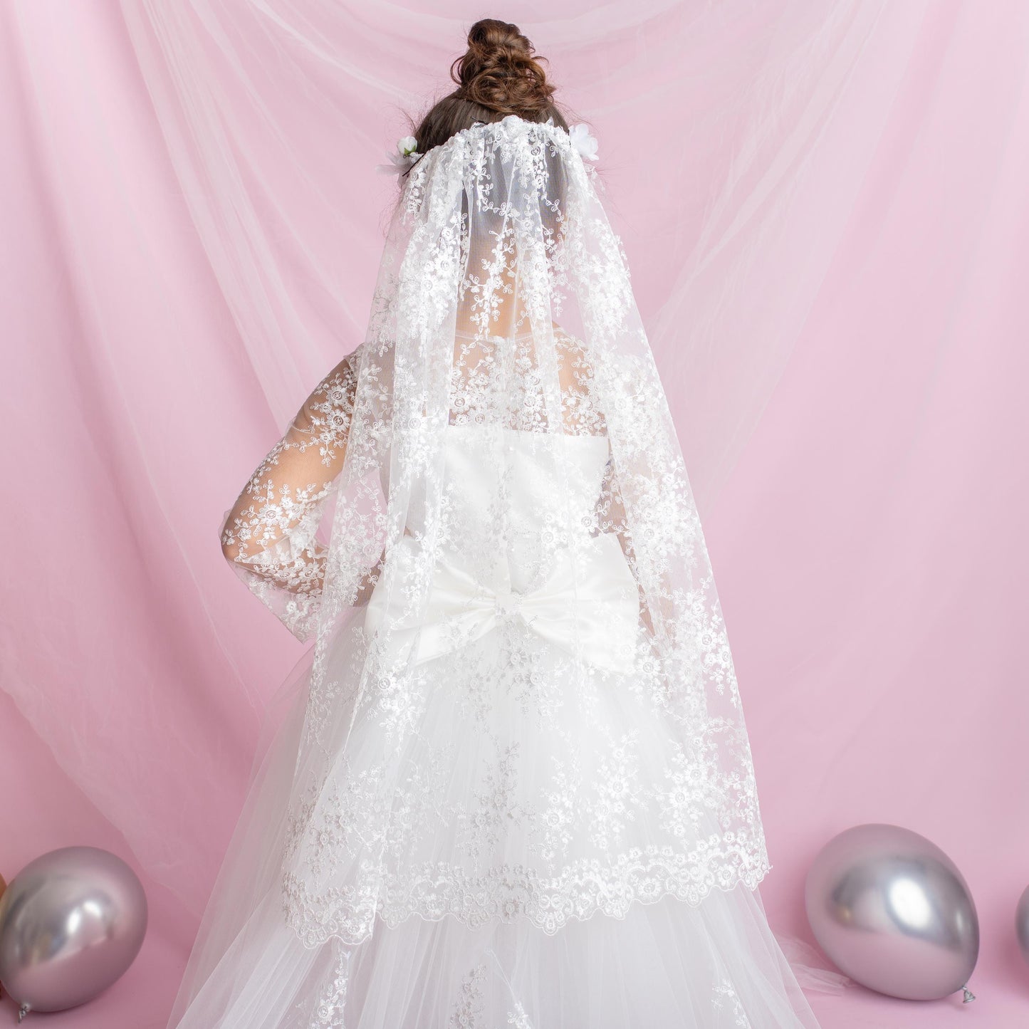 Lace Flower Girl Dress with Detachable Train: First Communion Gown