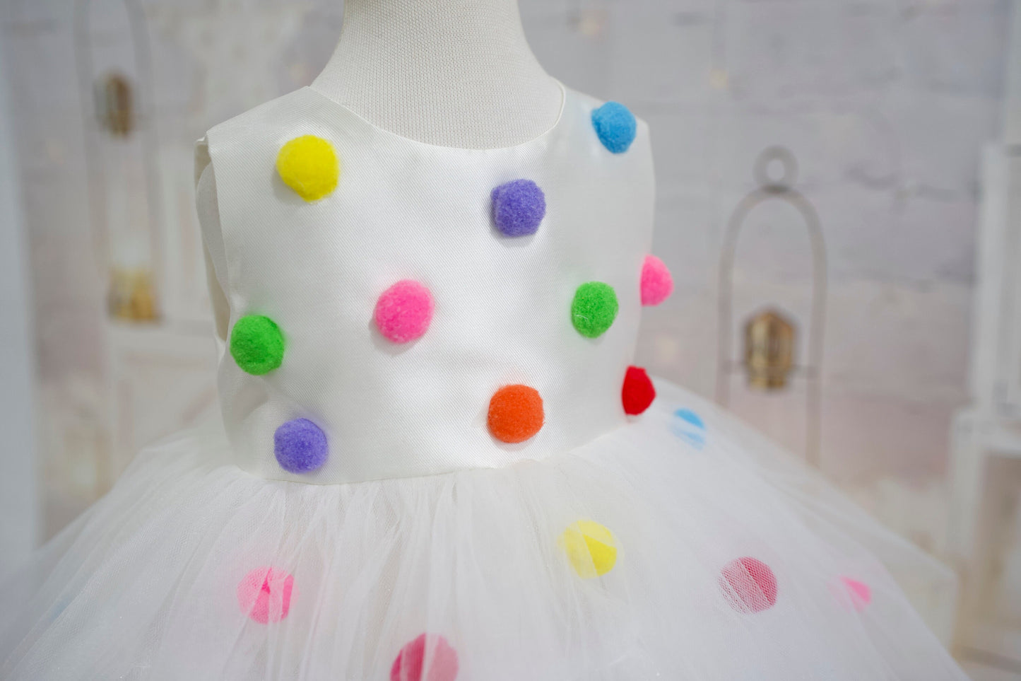 Pompom Tulle Baby Girl Dress: Rainbow Fluffy Costume