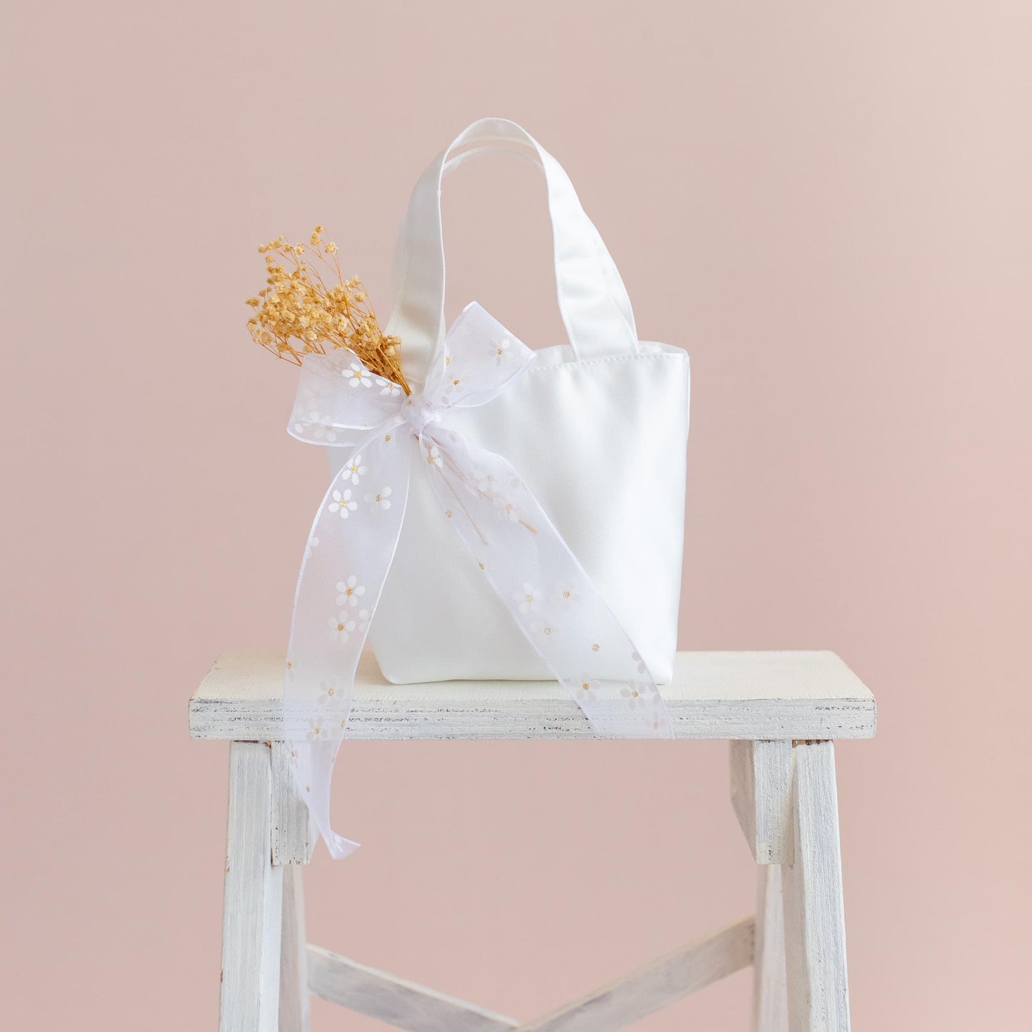 Personalized Satin Flower Girl Tote Bag: Heart Purse & Hair Bow Set