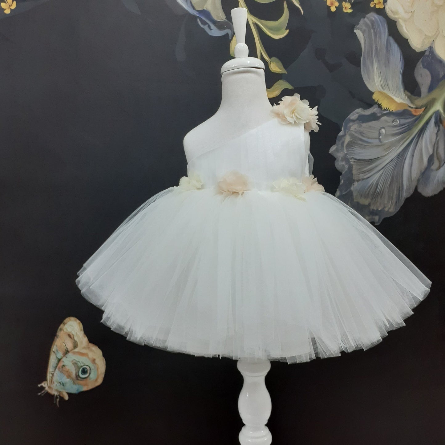 One Shoulder Flower Girl Tutu Dress: Knee Length Wedding Communion