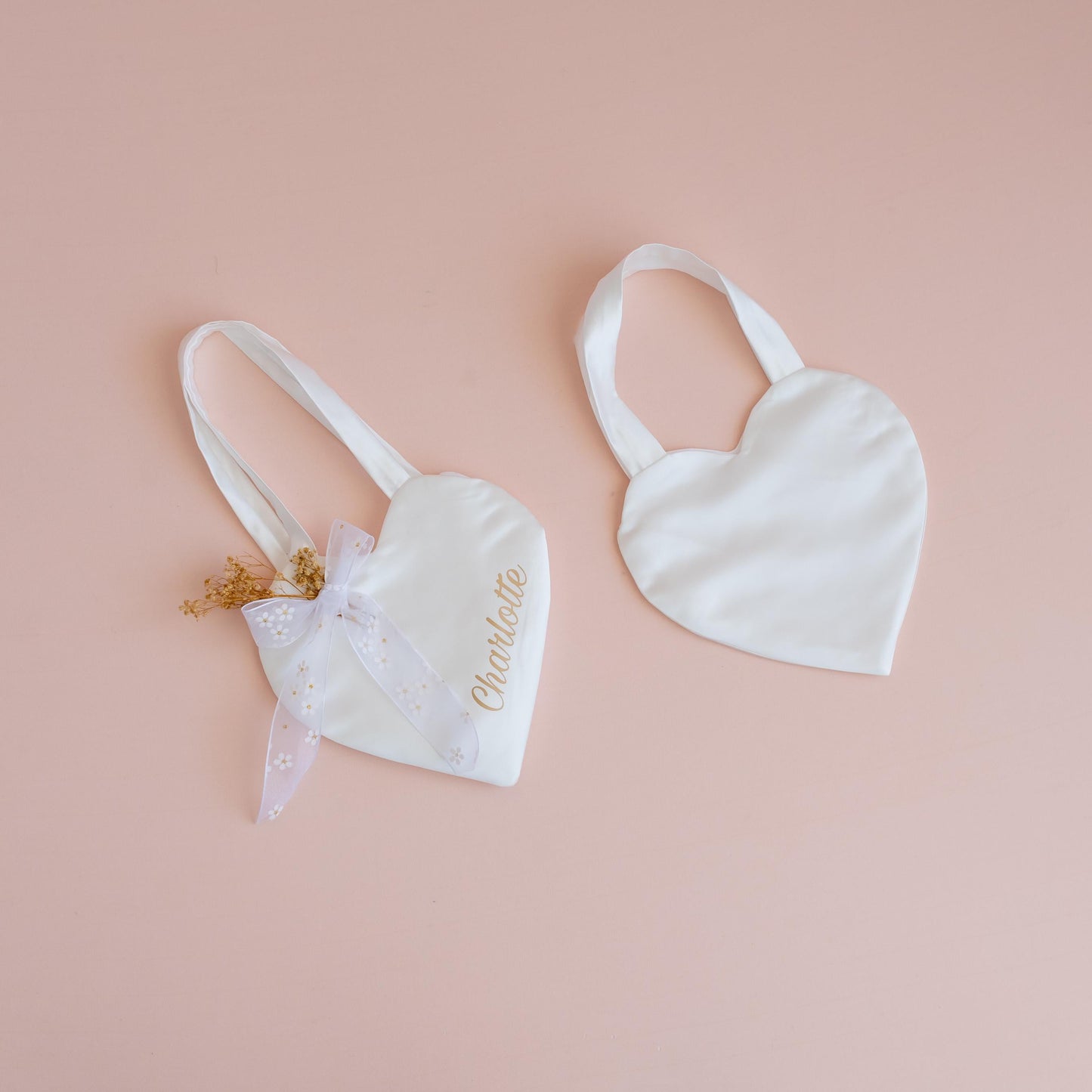 Personalized Satin Flower Girl Tote Bag: Heart Purse & Hair Bow Set