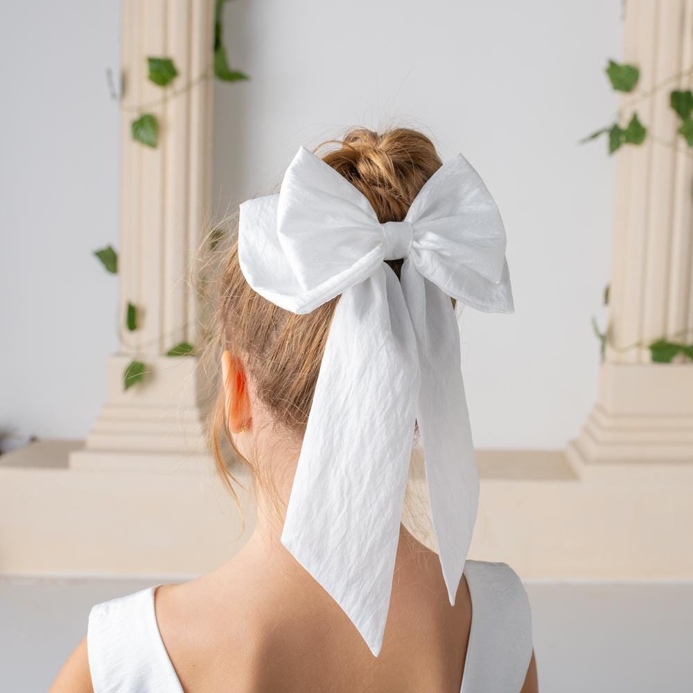 White Satin Flower Girl Dress: Detachable Train, V-Cut Back