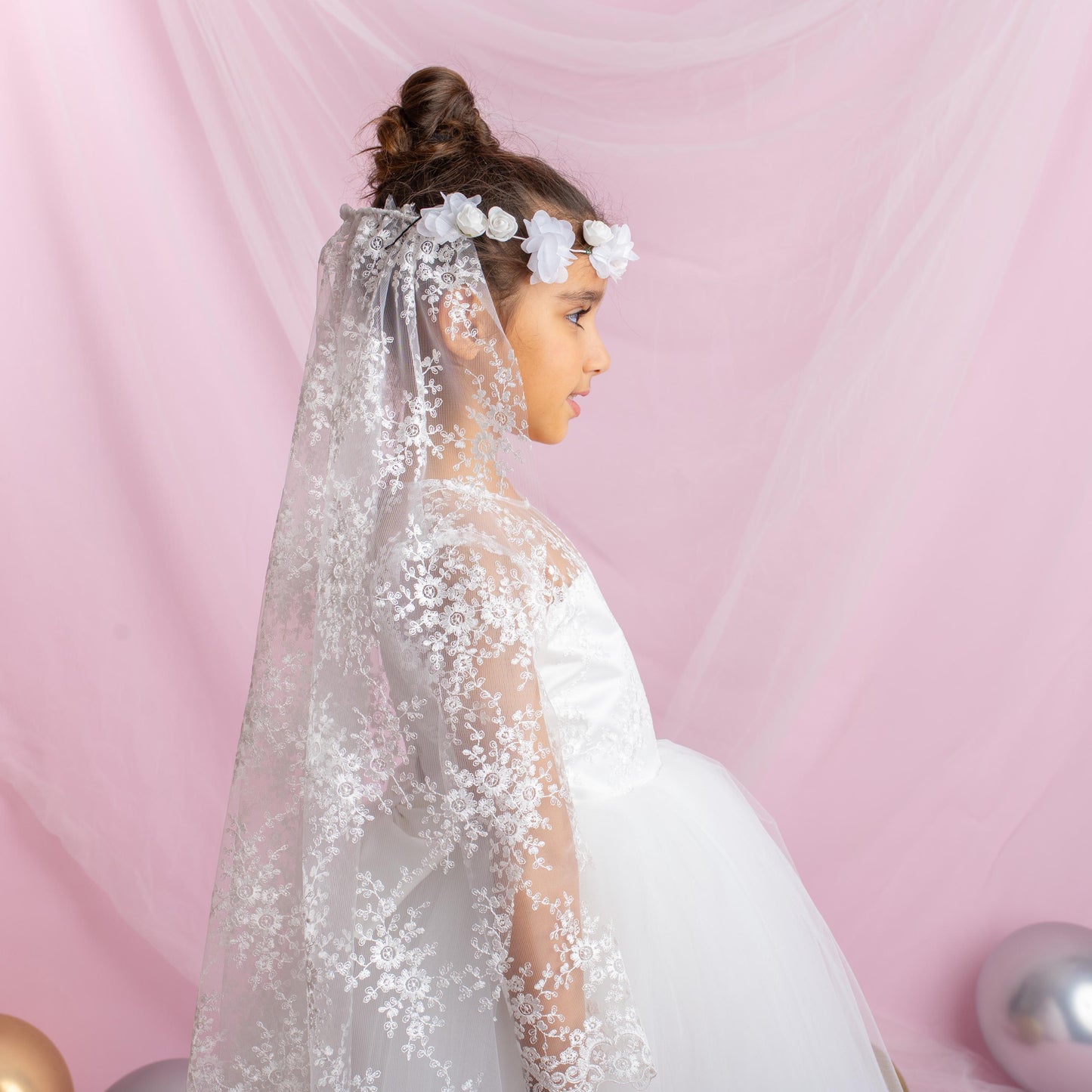 Lace Flower Girl Dress with Detachable Train: First Communion Gown
